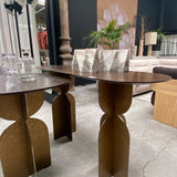 Ray Bronze Steel Console Table with Brown Oak Wood Top