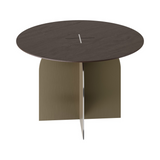 Ray Brushed Bronze Steel Coffee Table Dark Brown Oak Wood Top - V2