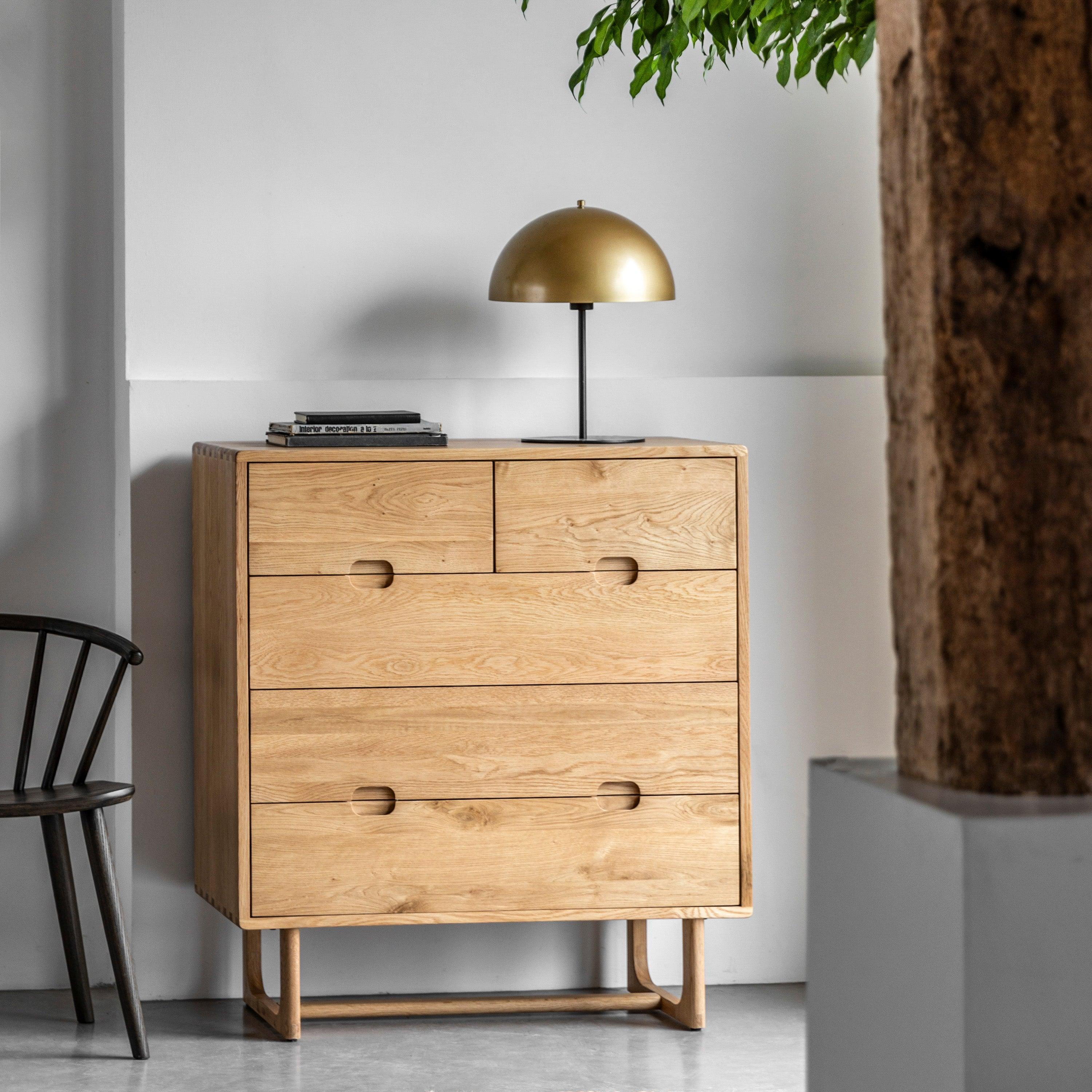 Artisan 5 Drawer Chest Natural Oak Wood - Maison Rêves UK