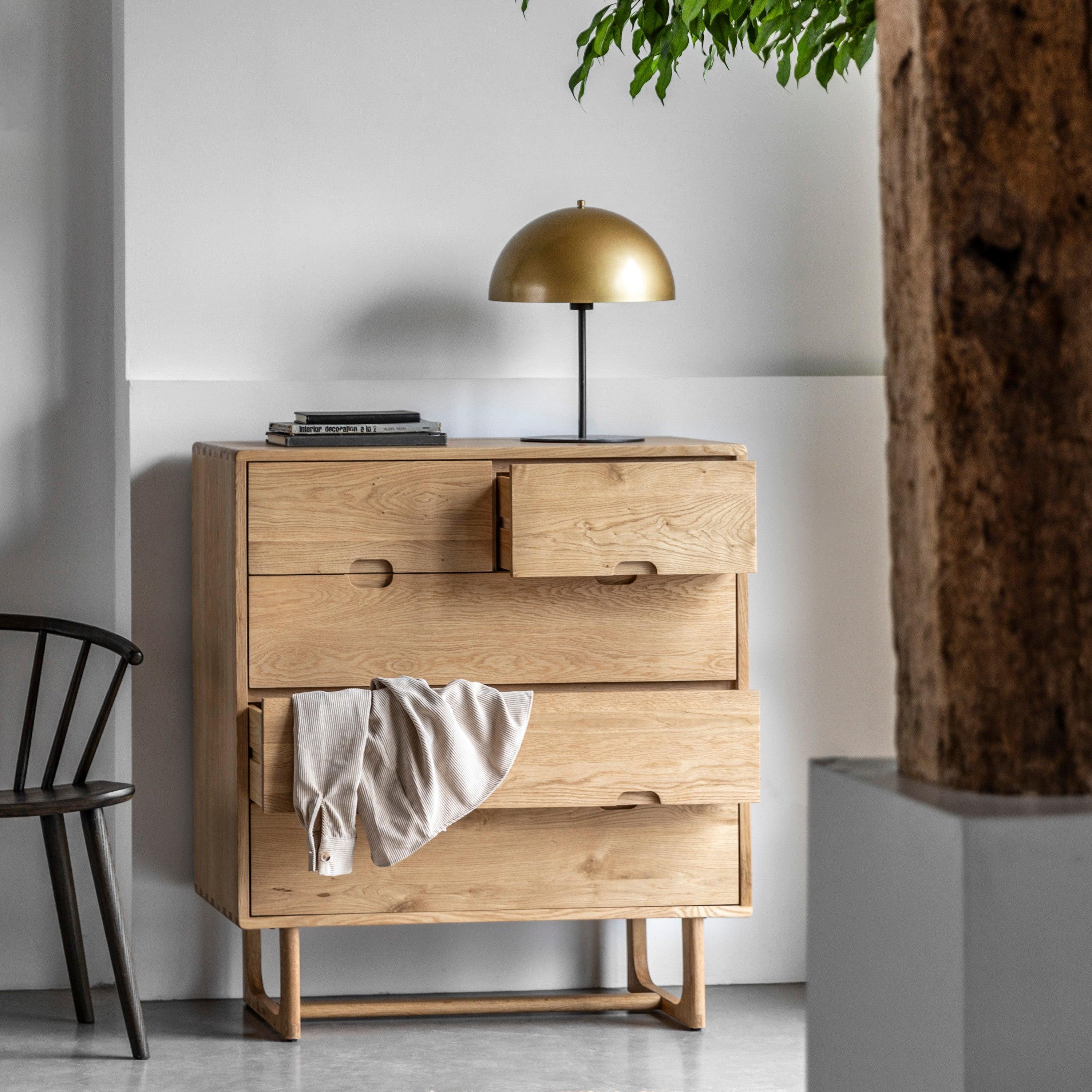 Artisan 5 Drawer Chest Natural Oak Wood - Maison Rêves UK