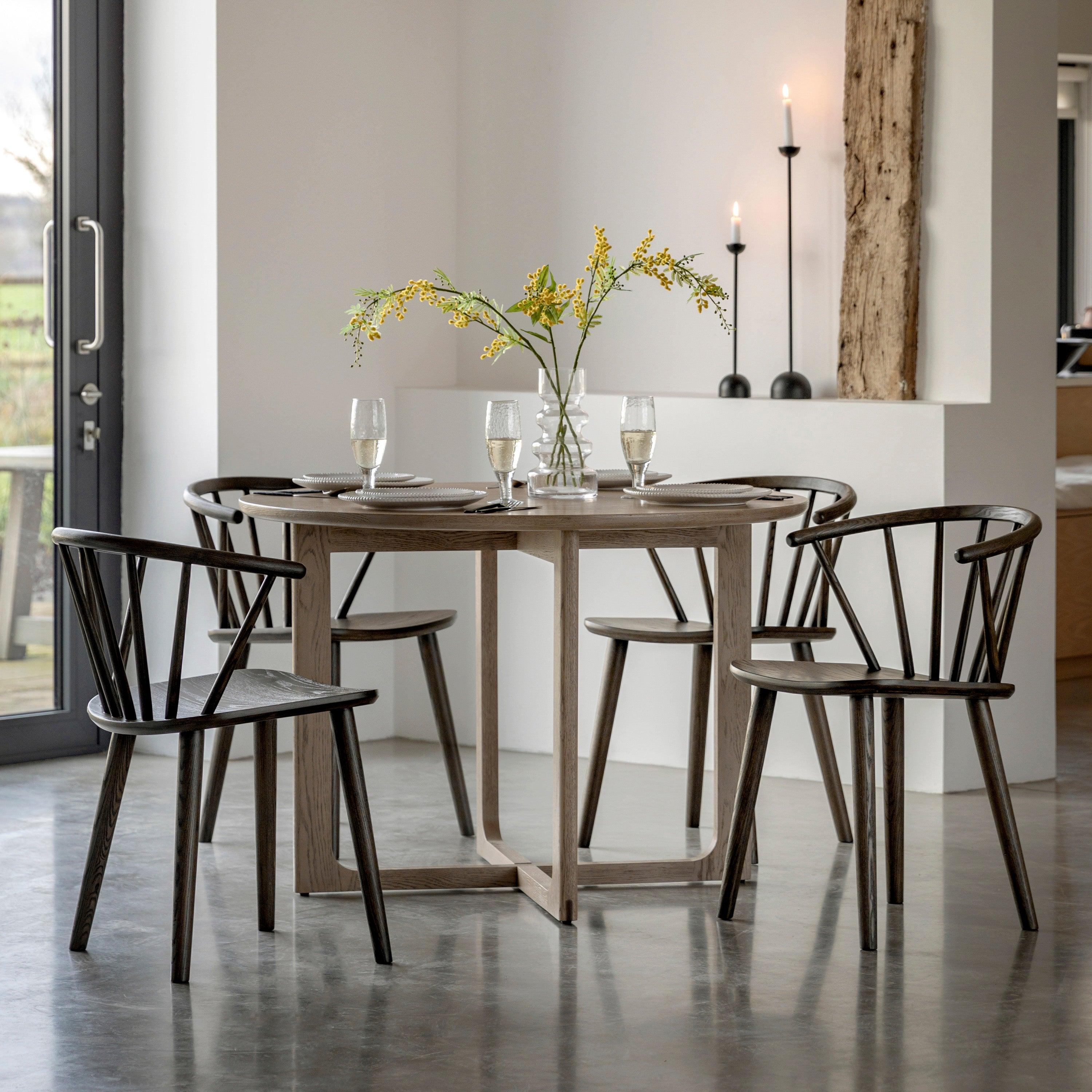 Artisan Round Dining Table Smoked Oak Wood - Maison Rêves UK