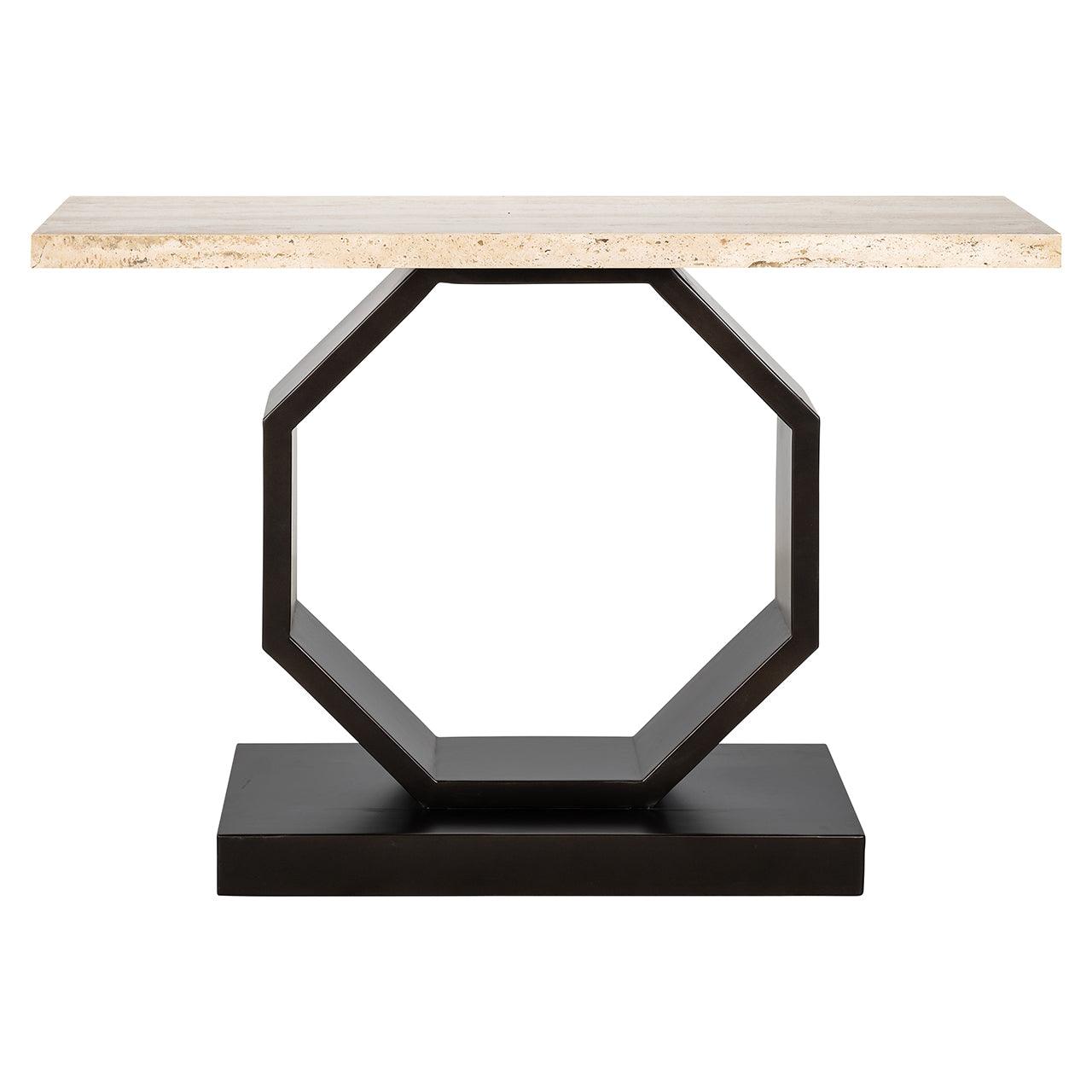 Avalon Bronze Console Table with Travertine Top by Richmond Interiors - Maison Rêves UK