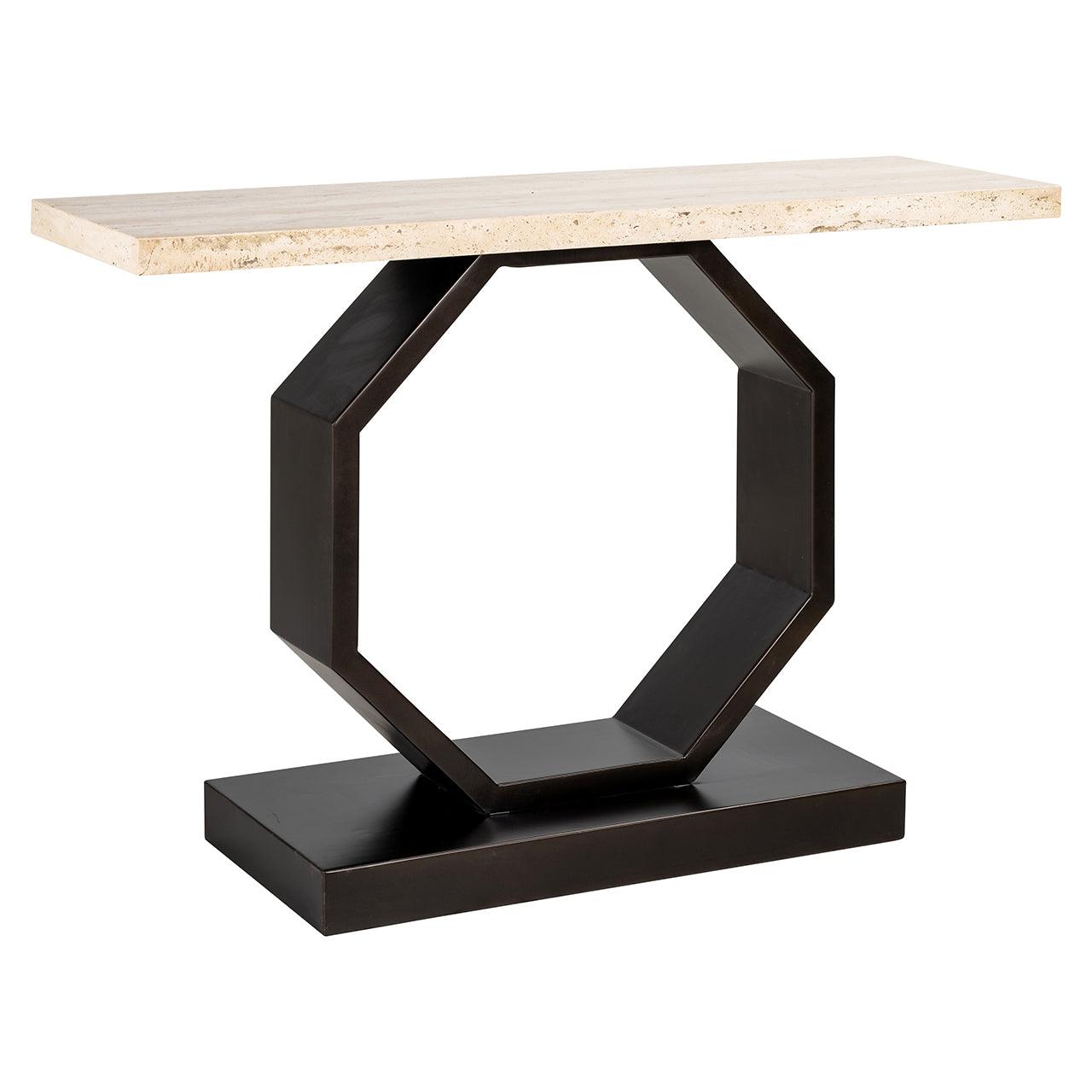Avalon Bronze Console Table with Travertine Top by Richmond Interiors - Maison Rêves UK