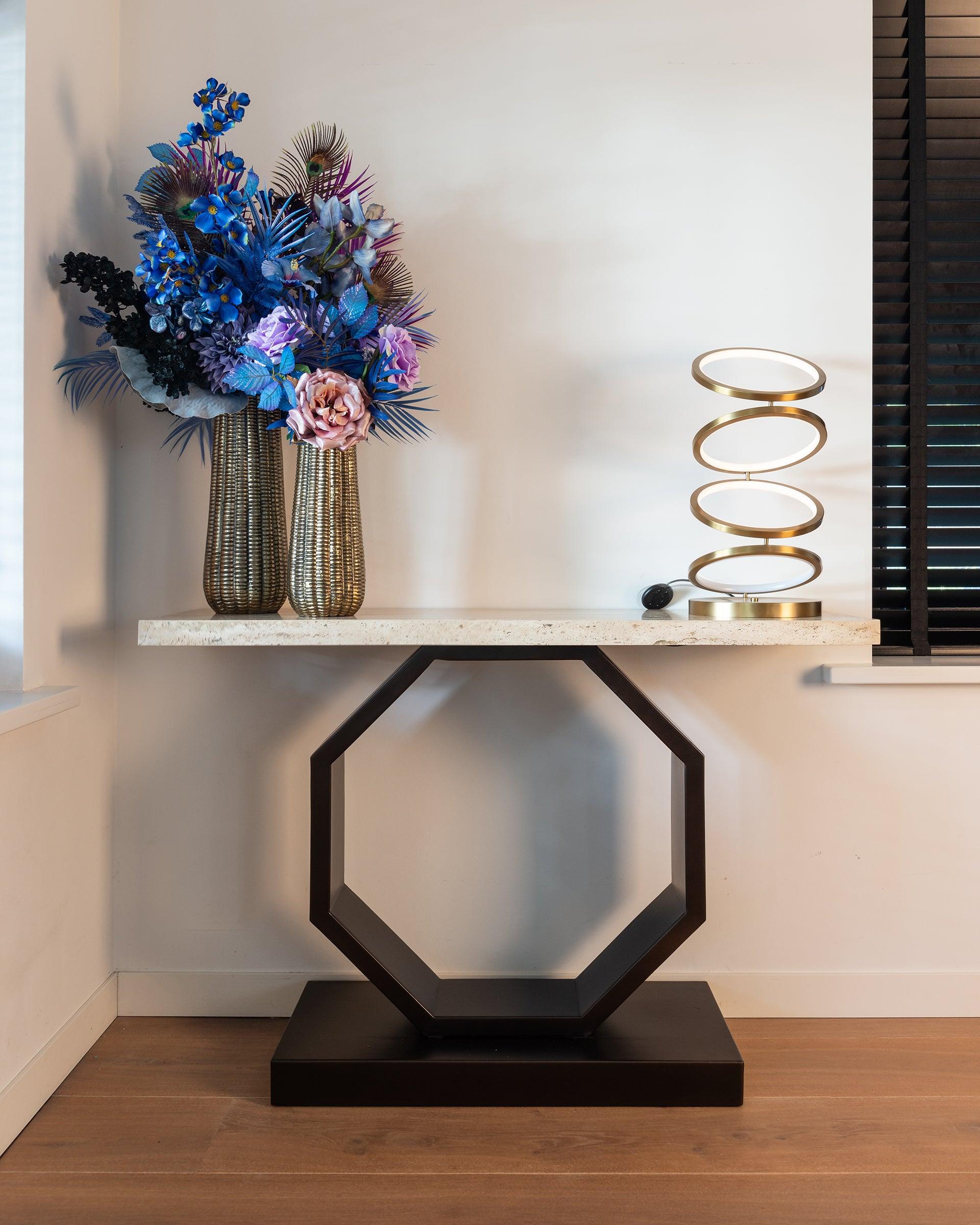 Avalon Bronze Console Table with Travertine Top by Richmond Interiors - Maison Rêves UK