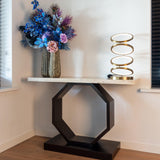 Avalon Bronze Console Table with Travertine Top by Richmond Interiors - Maison Rêves UK