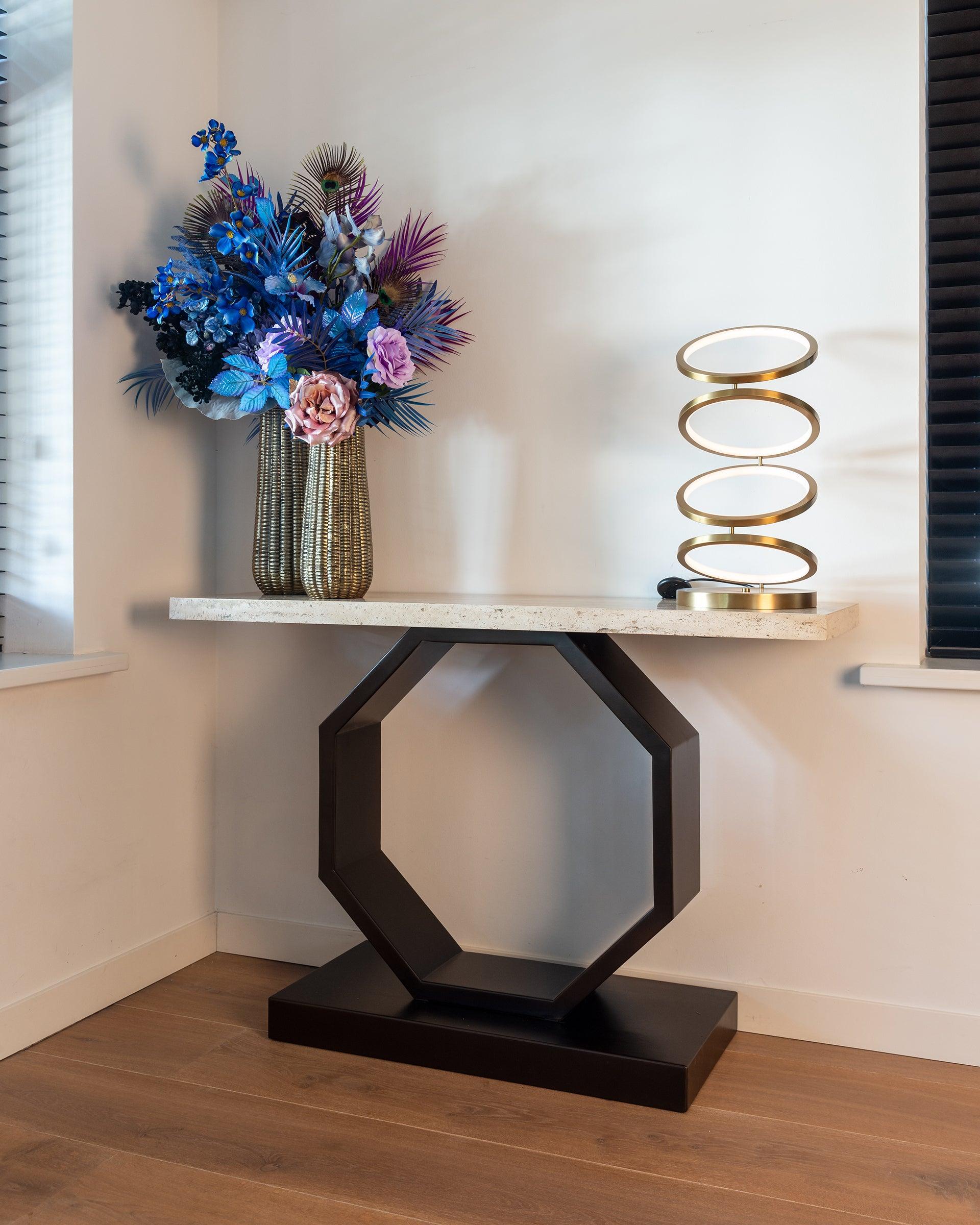Avalon Bronze Console Table with Travertine Top by Richmond Interiors - Maison Rêves UK