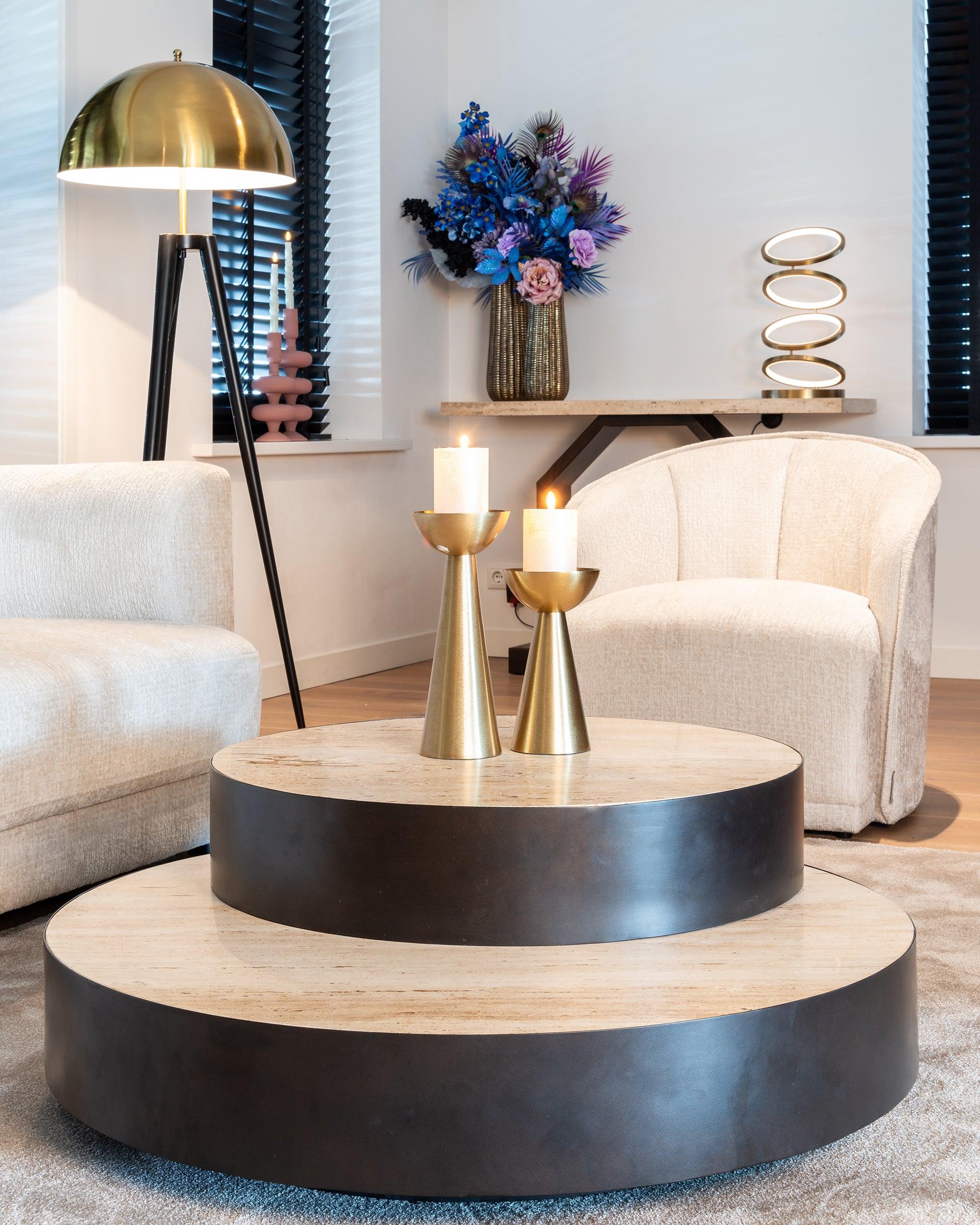 Avalon Bronze Console Table with Travertine Top by Richmond Interiors - Maison Rêves UK