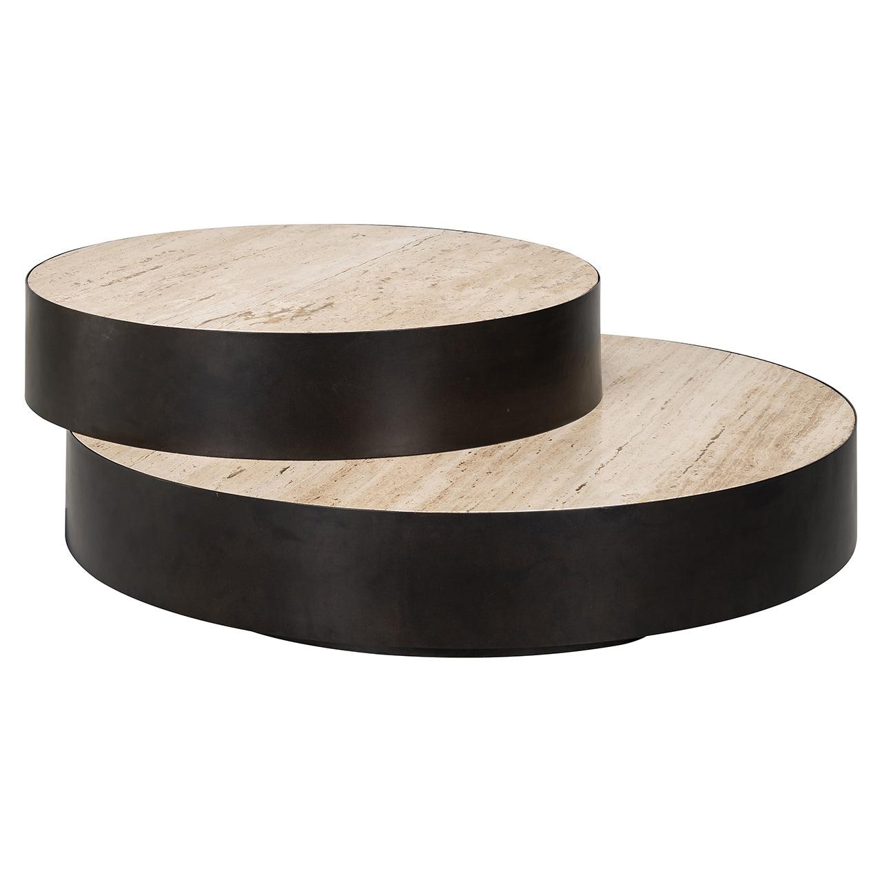 Avalon Round Layered Coffee Table with Travertine Top by Richmond Interiors - Maison Rêves UK