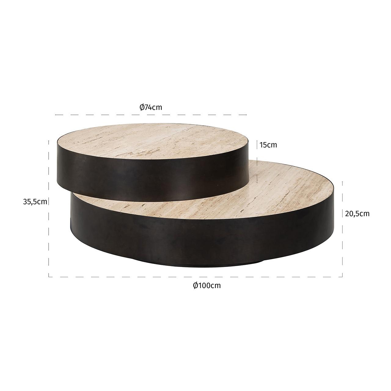 Avalon Round Layered Coffee Table with Travertine Top by Richmond Interiors - Maison Rêves UK