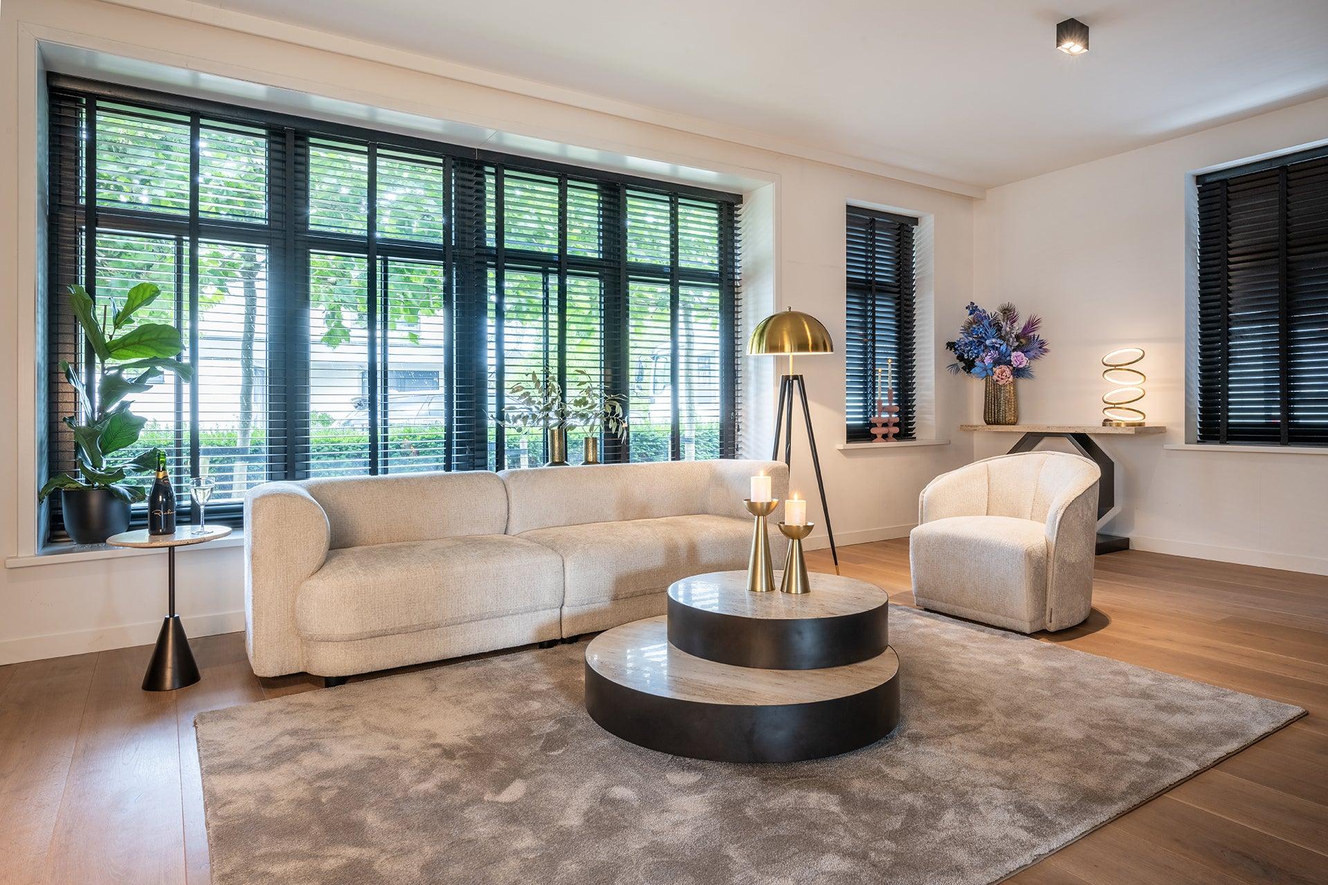 Avalon Round Layered Coffee Table with Travertine Top by Richmond Interiors - Maison Rêves UK