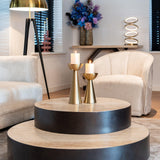 Avalon Round Layered Coffee Table with Travertine Top by Richmond Interiors - Maison Rêves UK