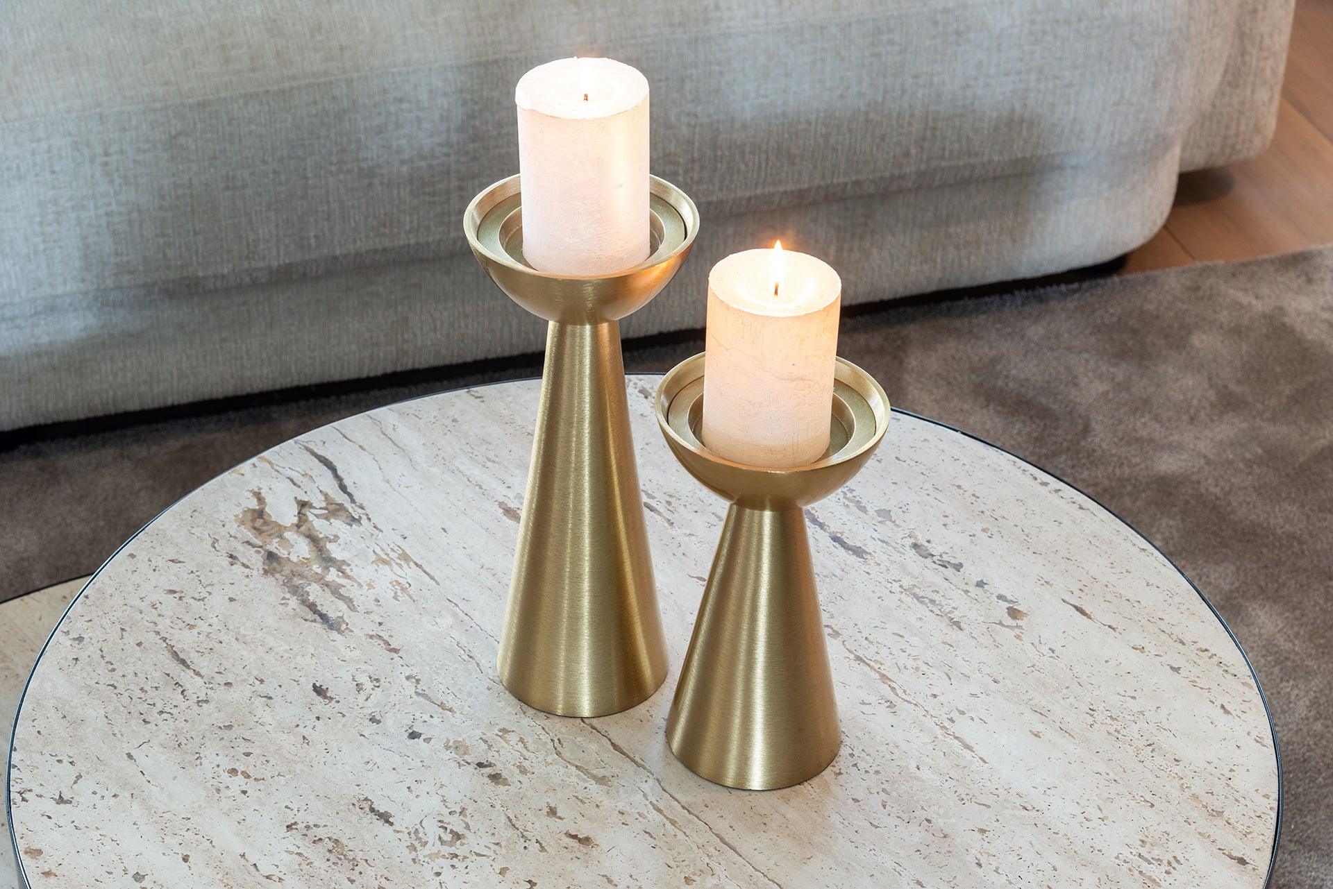 Avalon Round Layered Coffee Table with Travertine Top by Richmond Interiors - Maison Rêves UK