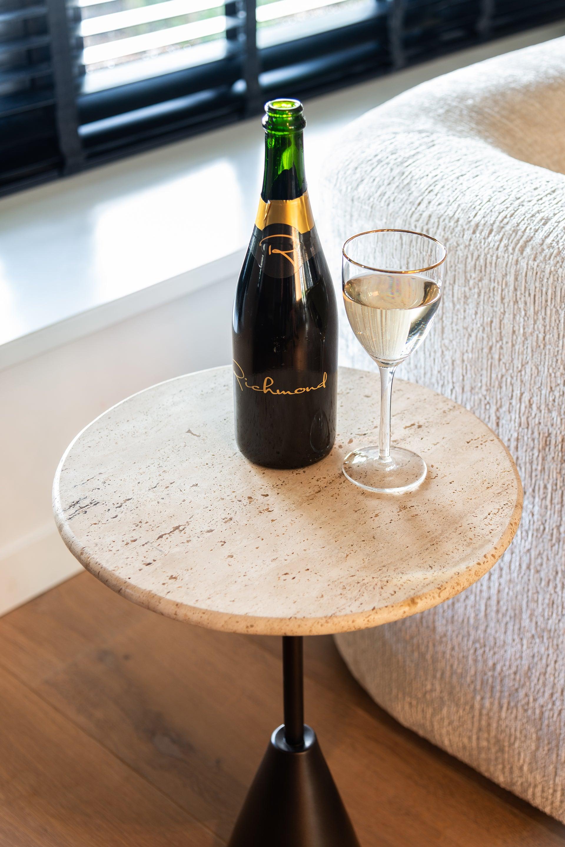 Avalon Round Side Table with Travertine Top & Bronze Base by Richmond Interiors - Maison Rêves UK