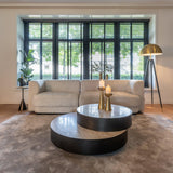 Avalon Round Side Table with Travertine Top & Bronze Base by Richmond Interiors - Maison Rêves UK
