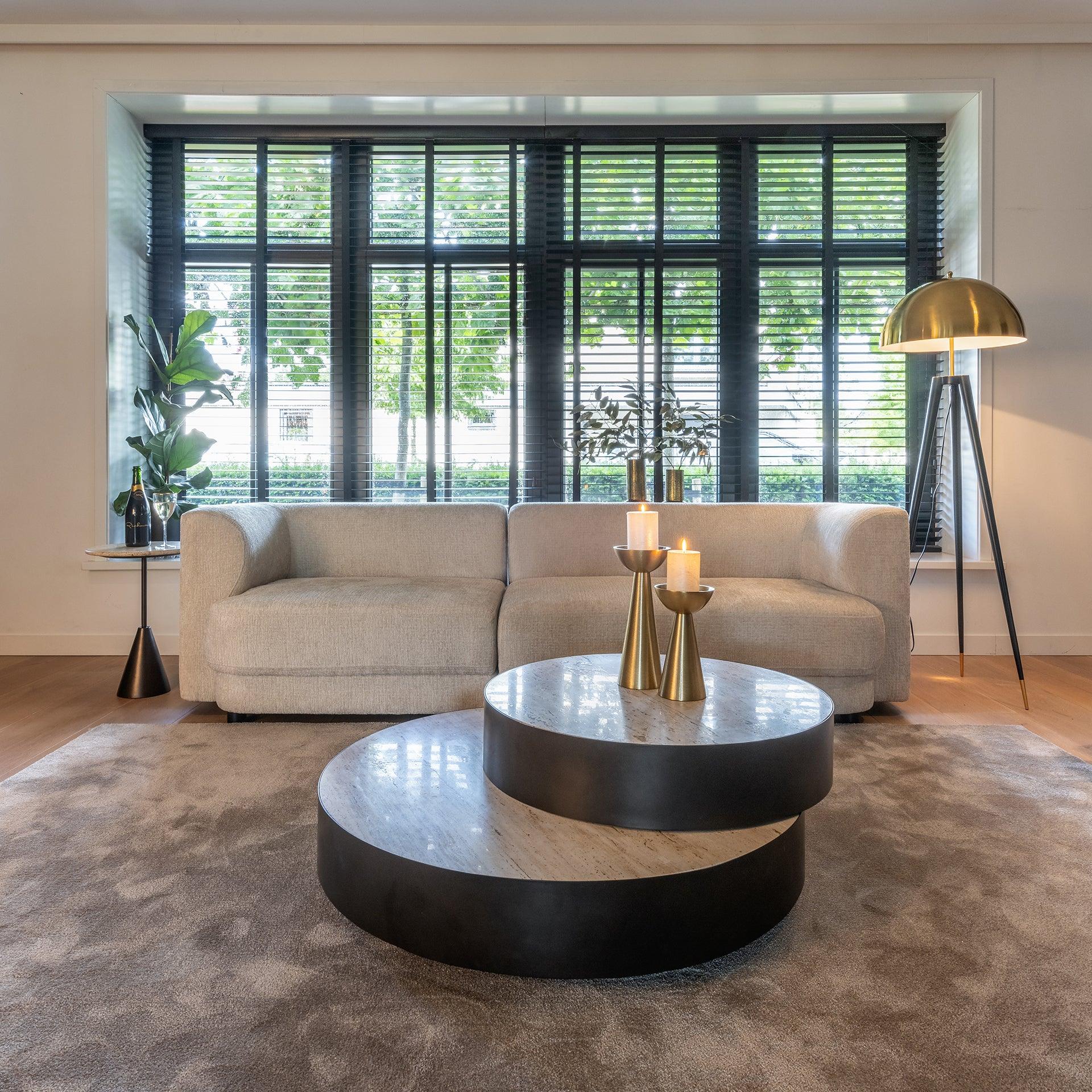 Avalon Round Side Table with Travertine Top & Bronze Base by Richmond Interiors - Maison Rêves UK