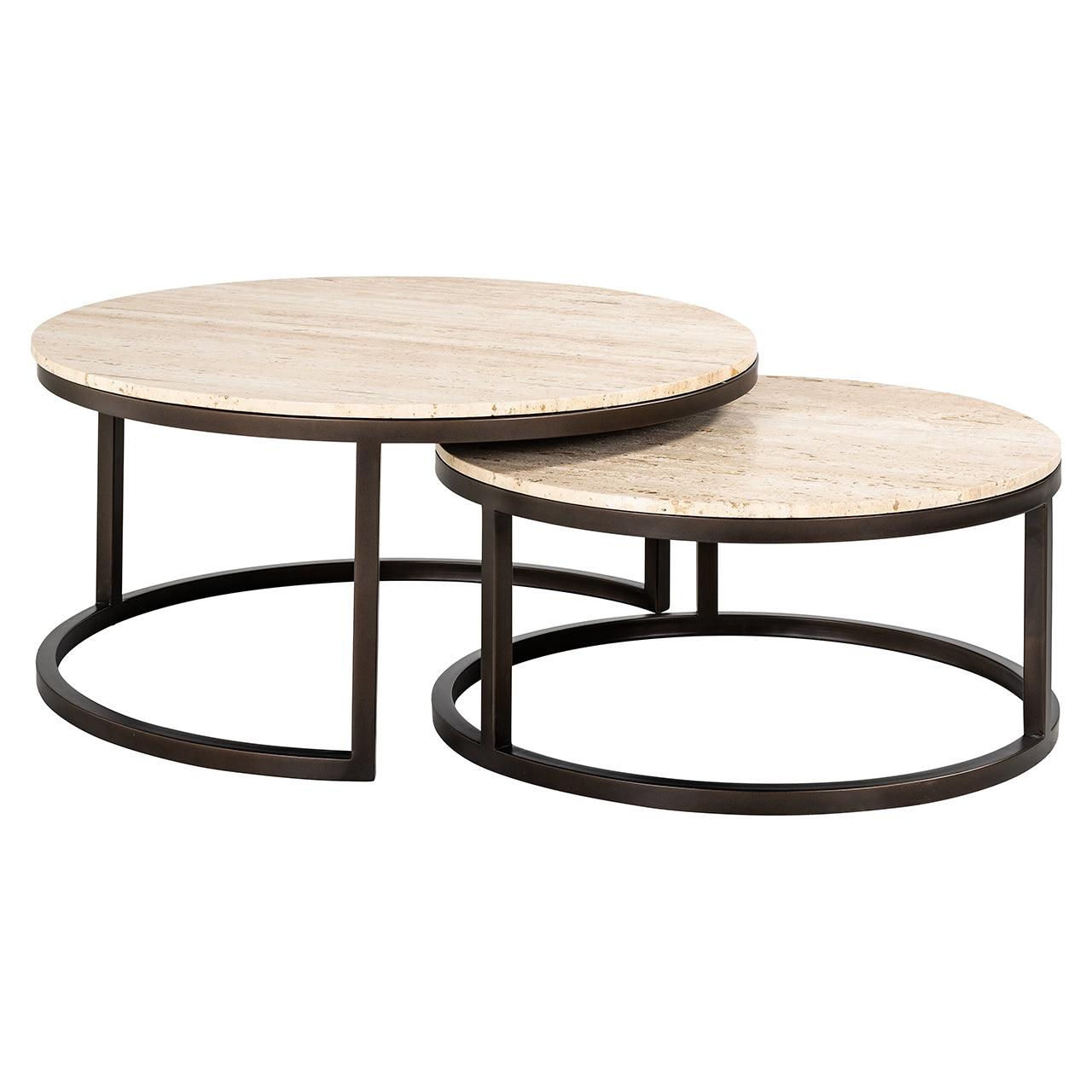 Avalon Set of 2 Coffee Tables with Travertine Top & Bronze Base by Richmond Interiors - Maison Rêves UK