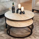 Avalon Set of 2 Coffee Tables with Travertine Top & Bronze Base by Richmond Interiors - Maison Rêves UK