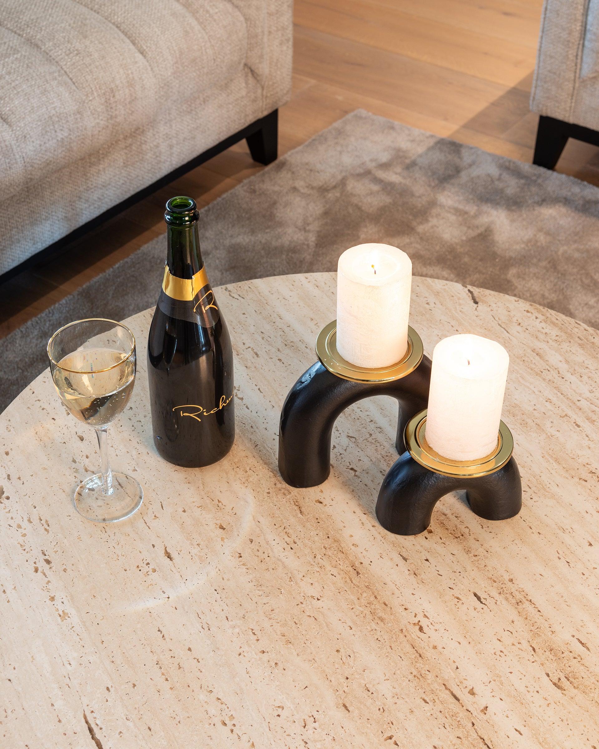 Avalon Set of 2 Coffee Tables with Travertine Top & Bronze Base by Richmond Interiors - Maison Rêves UK