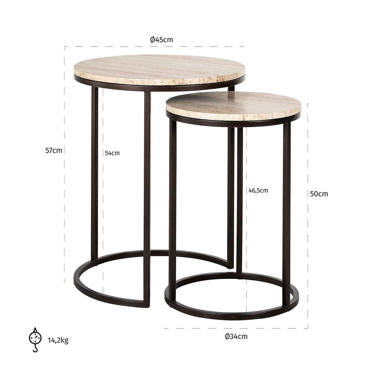 Avalon Set of 2 Side Tables with Travertine Top & Bronze Base by Richmond Interiors - Maison Rêves UK