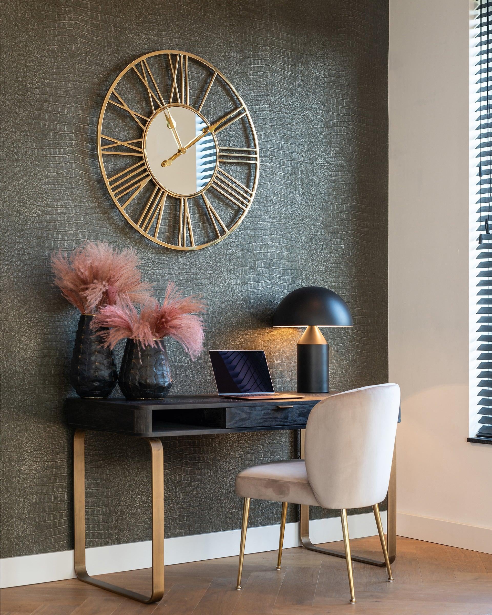 Blackbone 1 Drawer Black Rustic Desk with Brass Base by Richmond Interiors - Maison Rêves UK