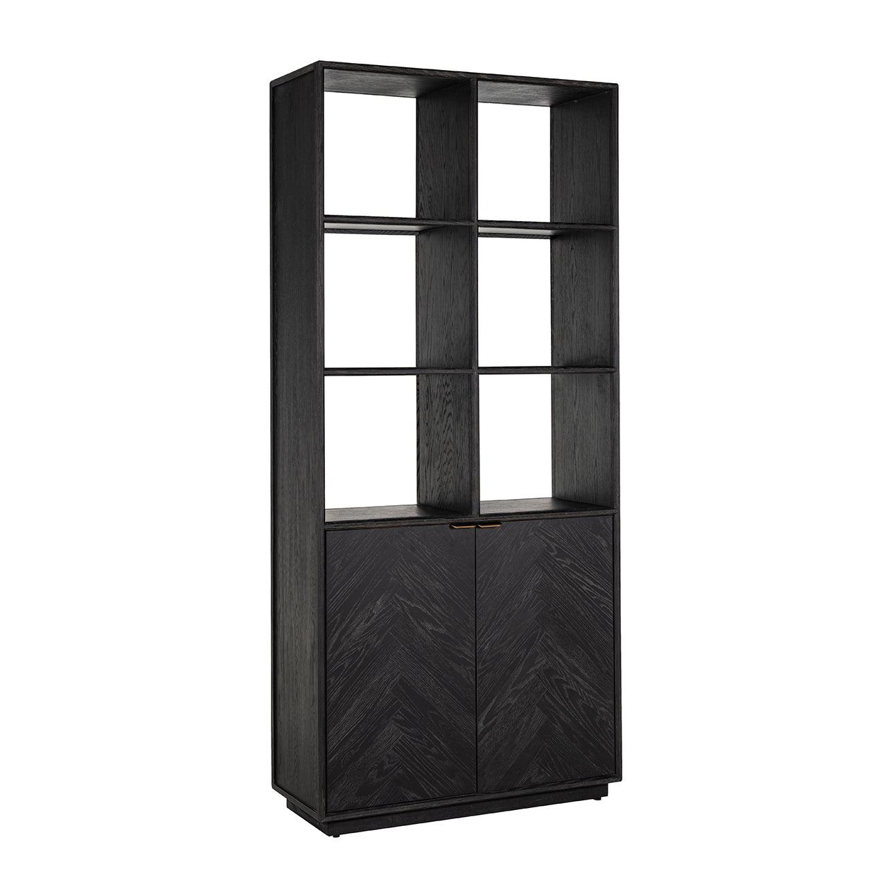 Blackbone Black Rustic Oak Wood Bookcase with 2 Doors by Richmond Interiors - Maison Rêves UK