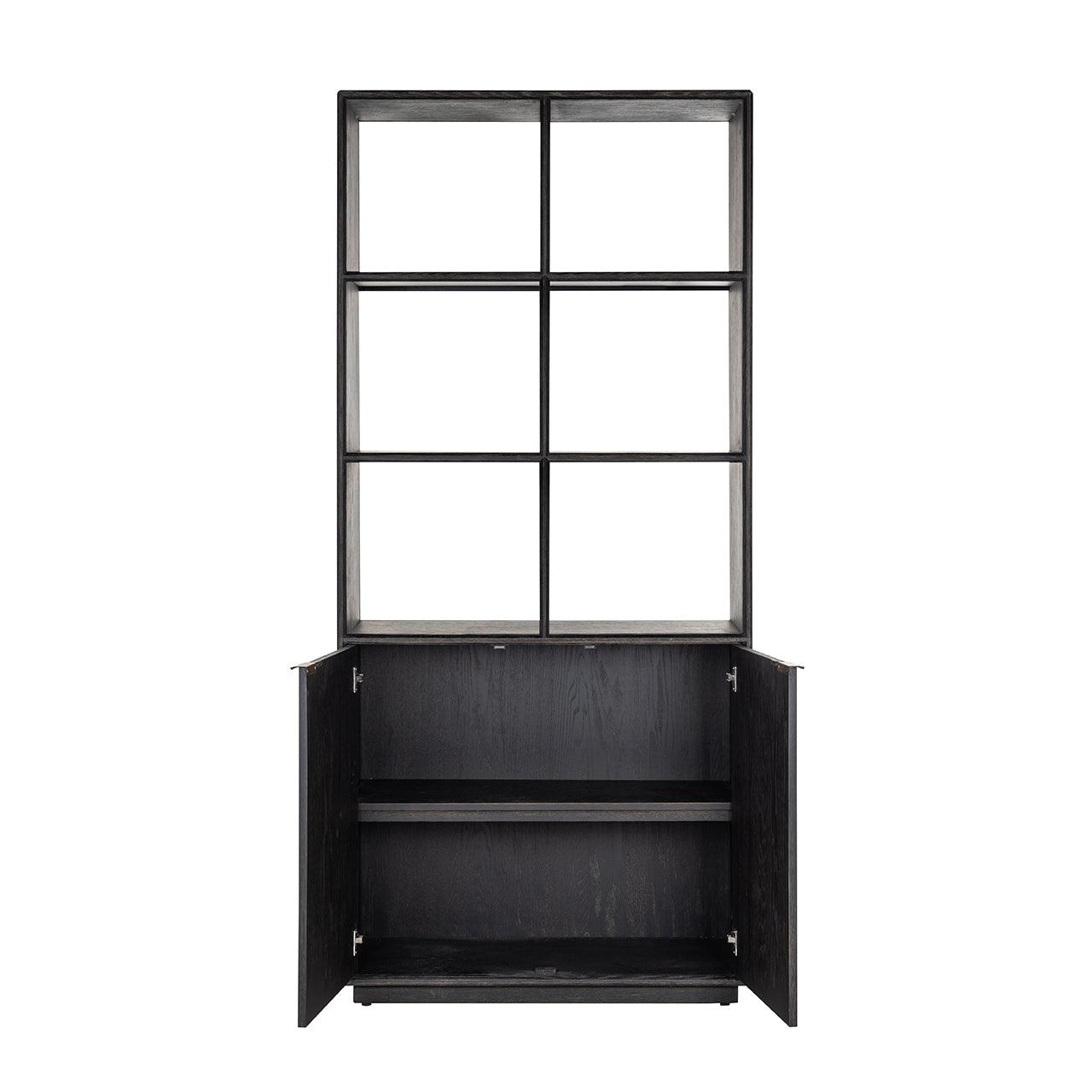 Blackbone Black Rustic Oak Wood Bookcase with 2 Doors by Richmond Interiors - Maison Rêves UK