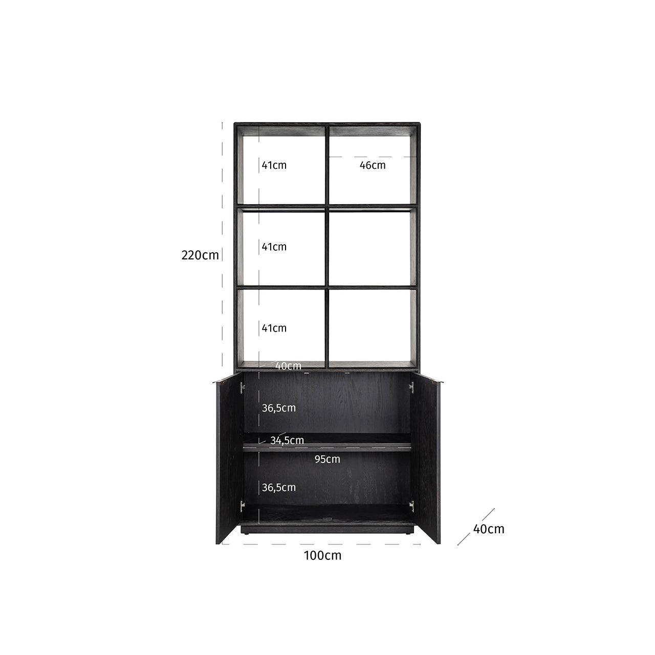 Blackbone Black Rustic Oak Wood Bookcase with 2 Doors by Richmond Interiors - Maison Rêves UK