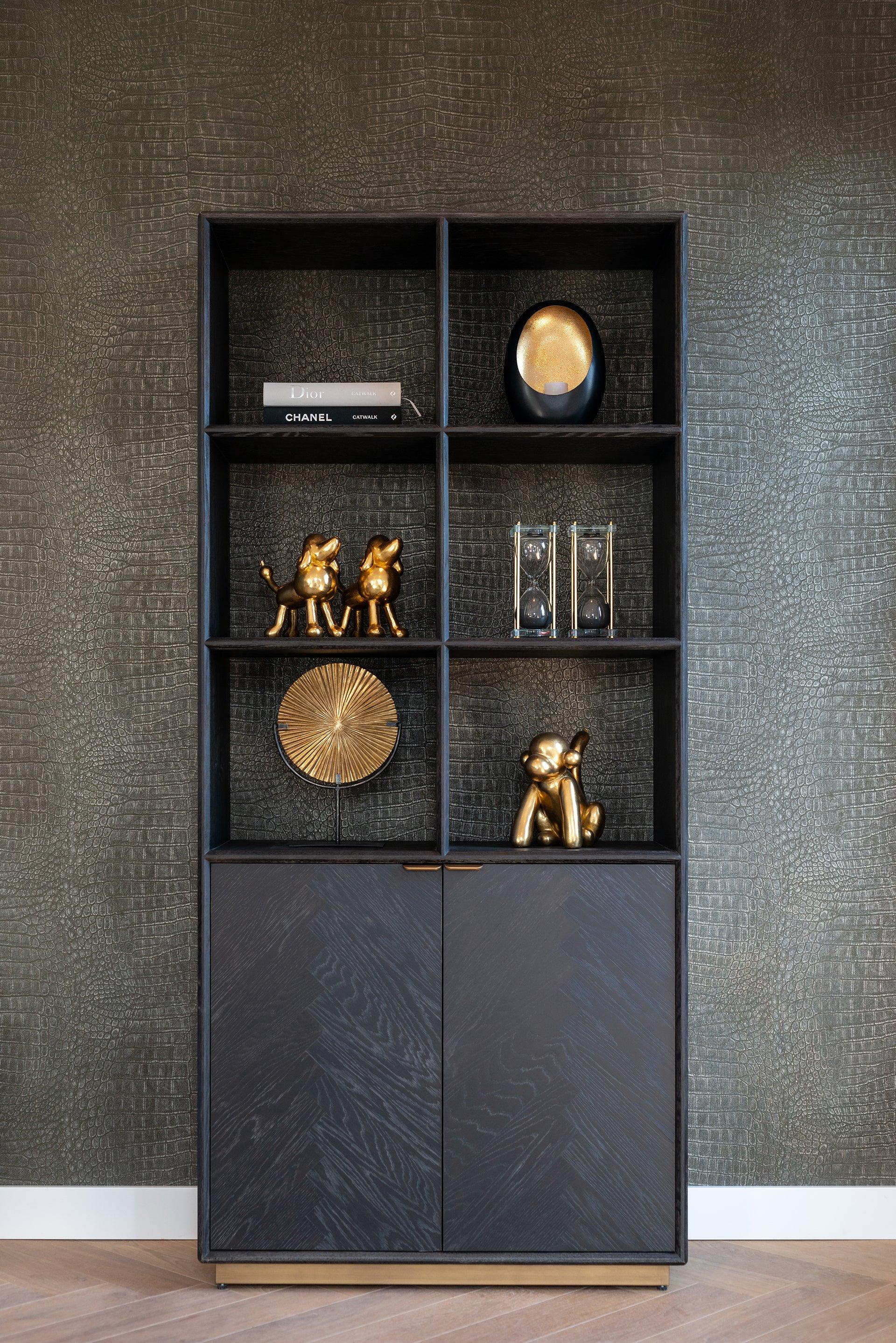 Blackbone Black Rustic Oak Wood Bookcase with 2 Doors by Richmond Interiors - Maison Rêves UK