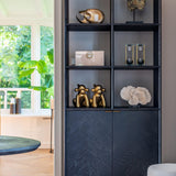 Blackbone Black Rustic Oak Wood Bookcase with 2 Doors by Richmond Interiors - Maison Rêves UK