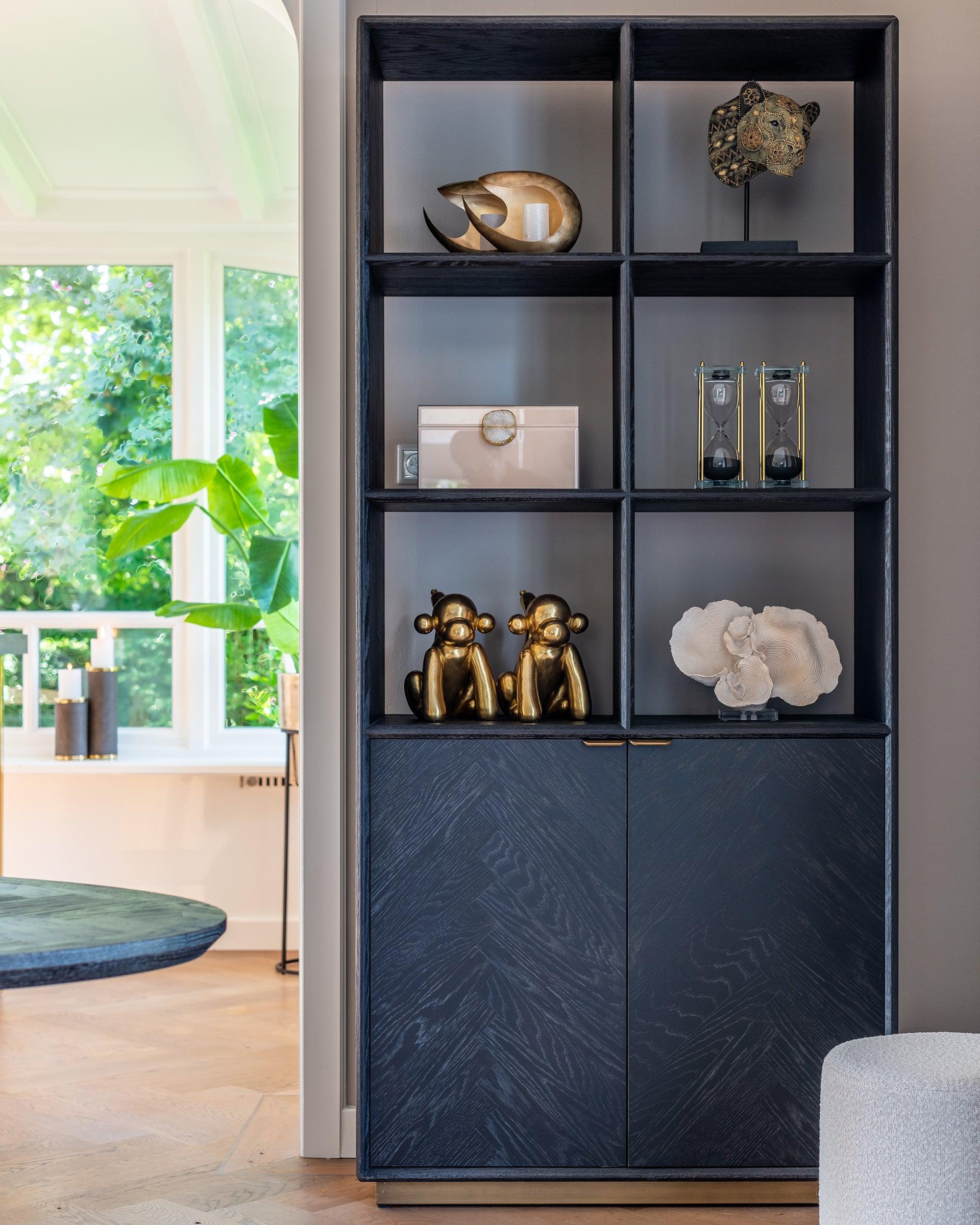 Blackbone Black Rustic Oak Wood Bookcase with 2 Doors by Richmond Interiors - Maison Rêves UK