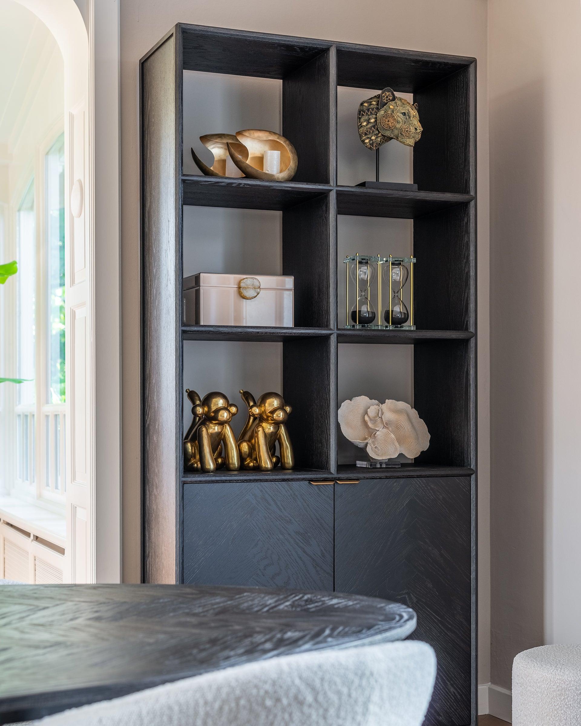 Blackbone Black Rustic Oak Wood Bookcase with 2 Doors by Richmond Interiors - Maison Rêves UK
