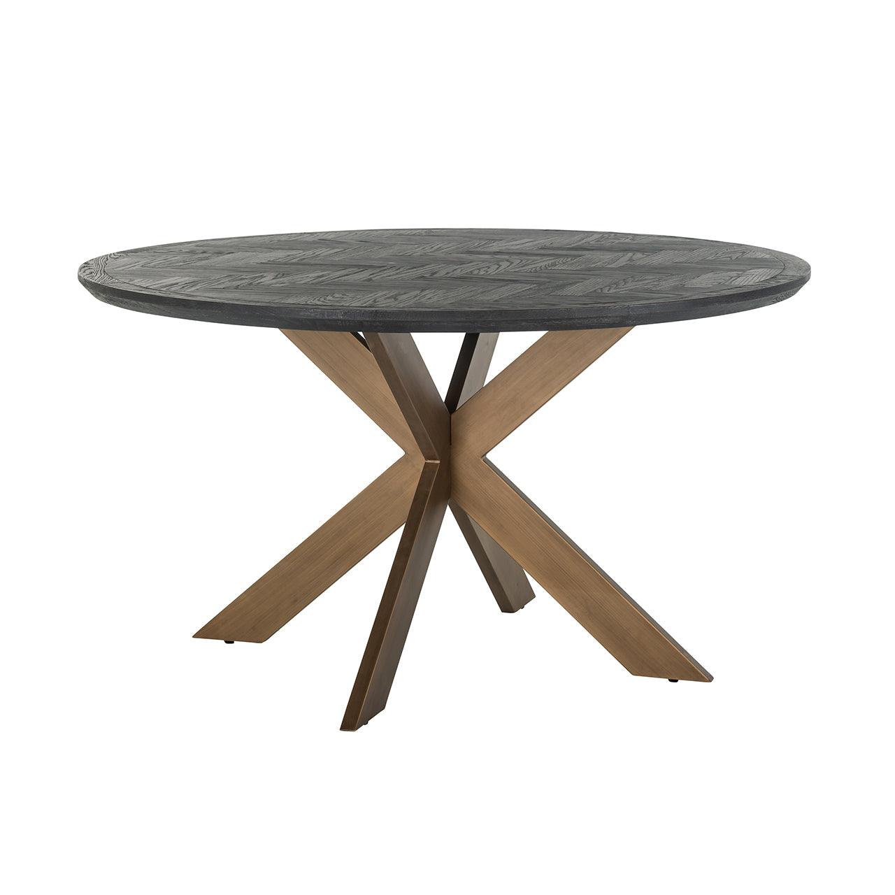 Blackbone Circular Black Rustic Dining Table with Brass Base by Richmond Interiors - Maison Rêves UK