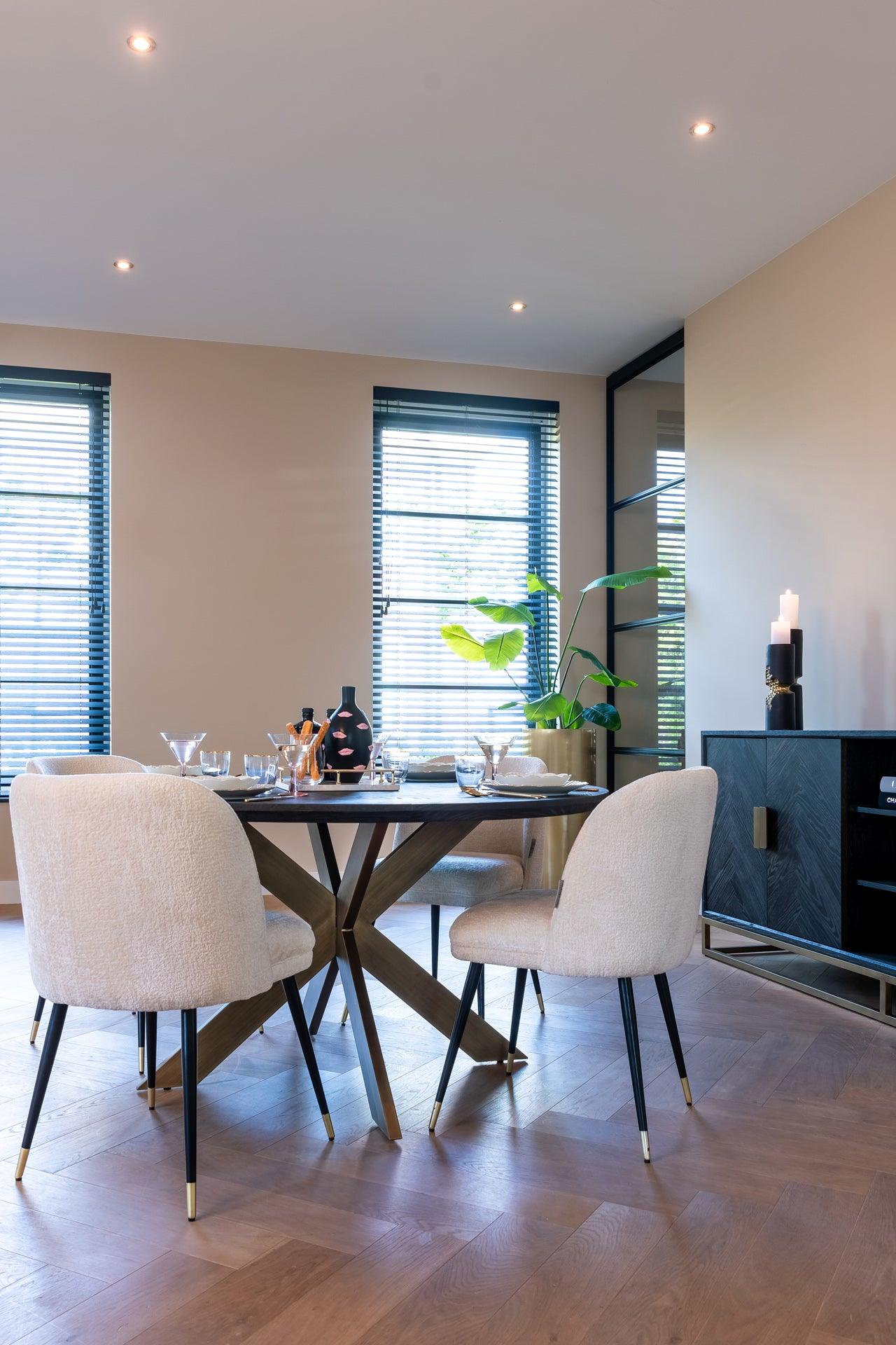 Blackbone Circular Black Rustic Dining Table with Brass Base by Richmond Interiors - Maison Rêves UK