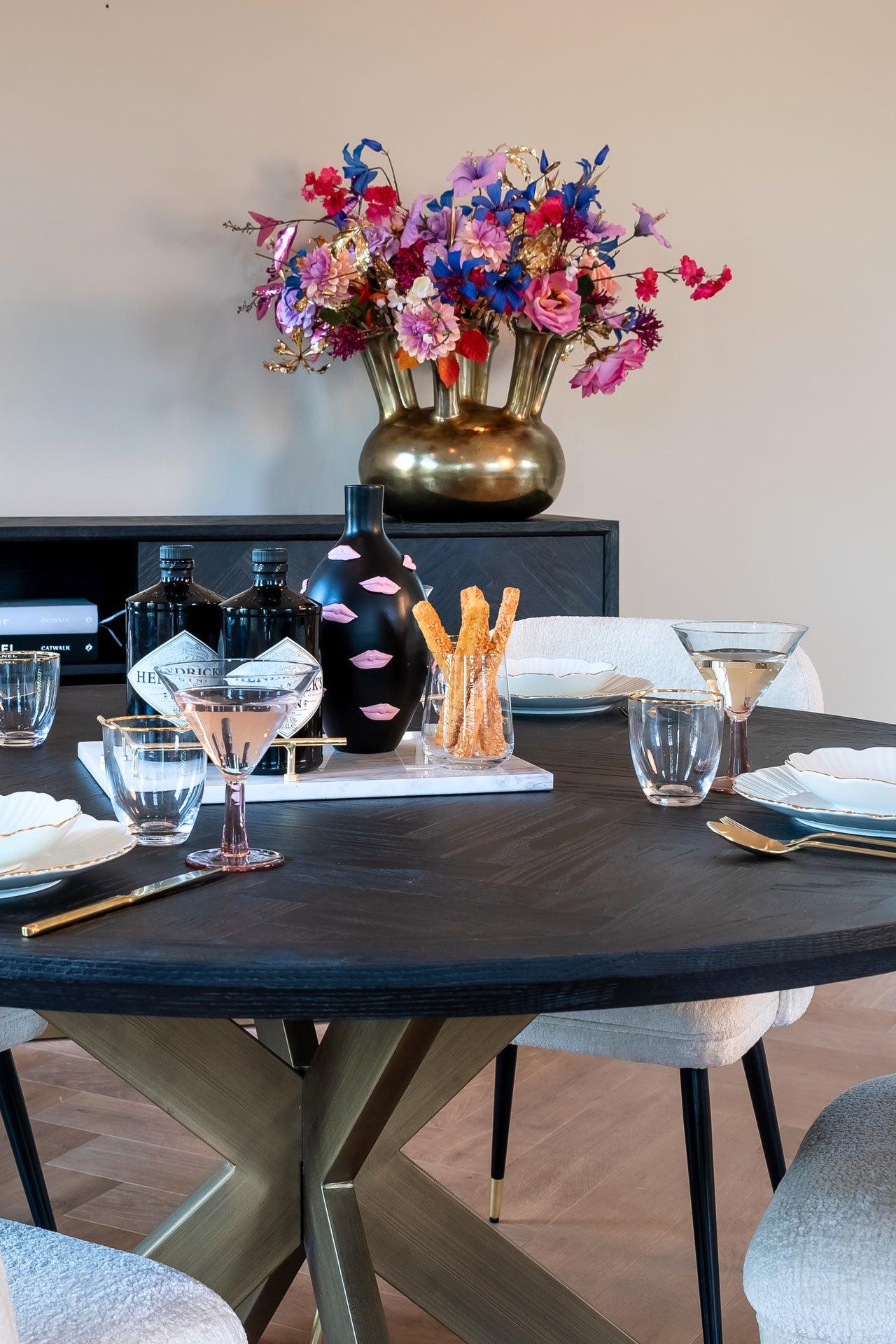 Blackbone Circular Black Rustic Dining Table with Brass Base by Richmond Interiors - Maison Rêves UK