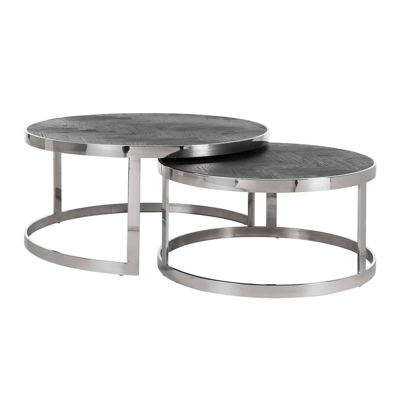 Blackbone Set of 2 Coffee Tables with Black Rustic Oak Top by Richmond Interiors - Maison Rêves UK