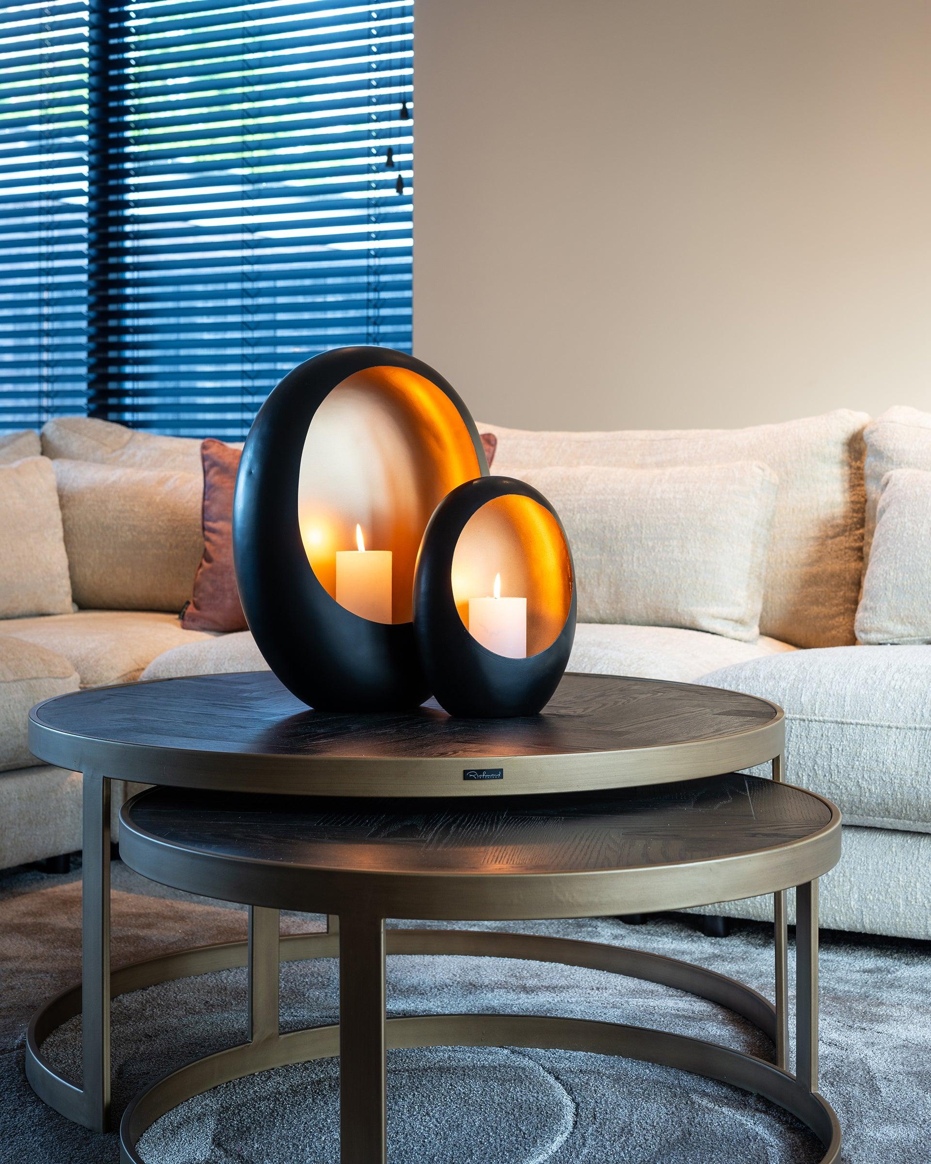 Blackbone Set of 2 Coffee Tables with Black Rustic Oak Top by Richmond Interiors - Maison Rêves UK