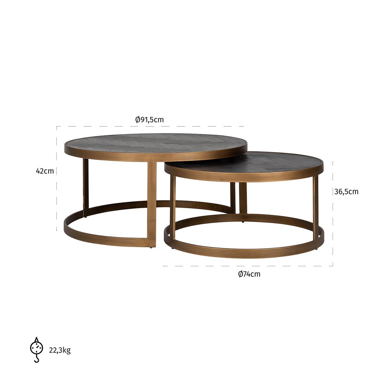 Blackbone Set of 2 Coffee Tables with Black Rustic Oak Top by Richmond Interiors - Maison Rêves UK