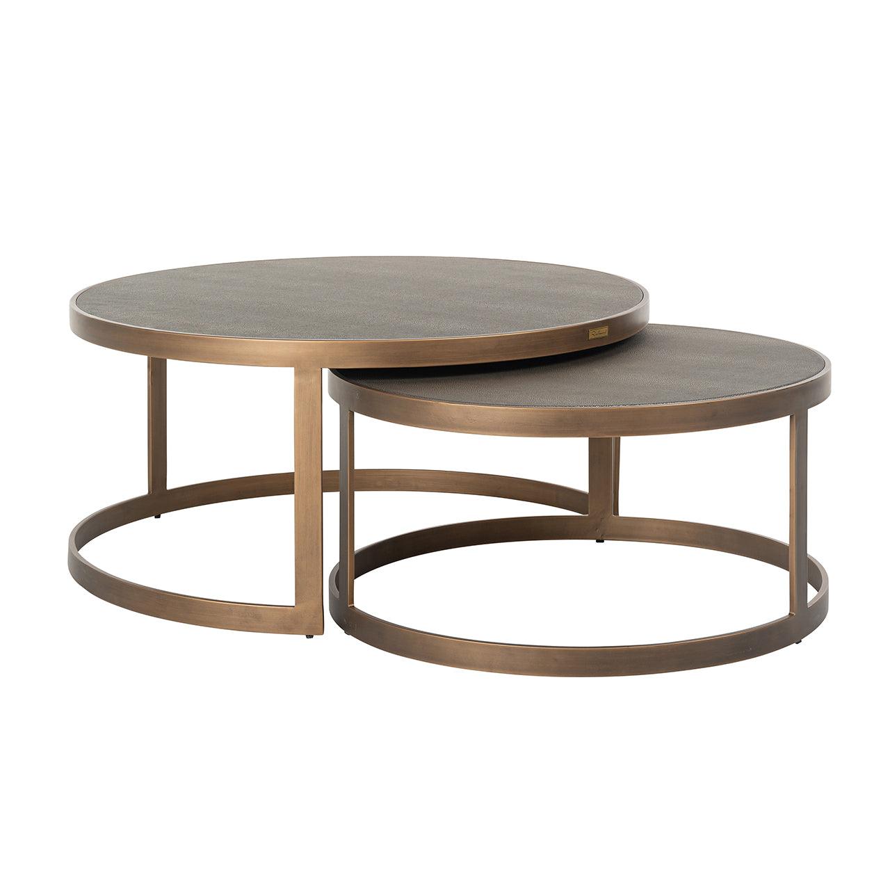 Bloomingville Set of 2 Gold Coffee Tables with Leather Top by Richmond Interiors - Maison Rêves UK