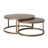 Bloomingville Set of 2 Gold Coffee Tables with Leather Top by Richmond Interiors - Maison Rêves UK