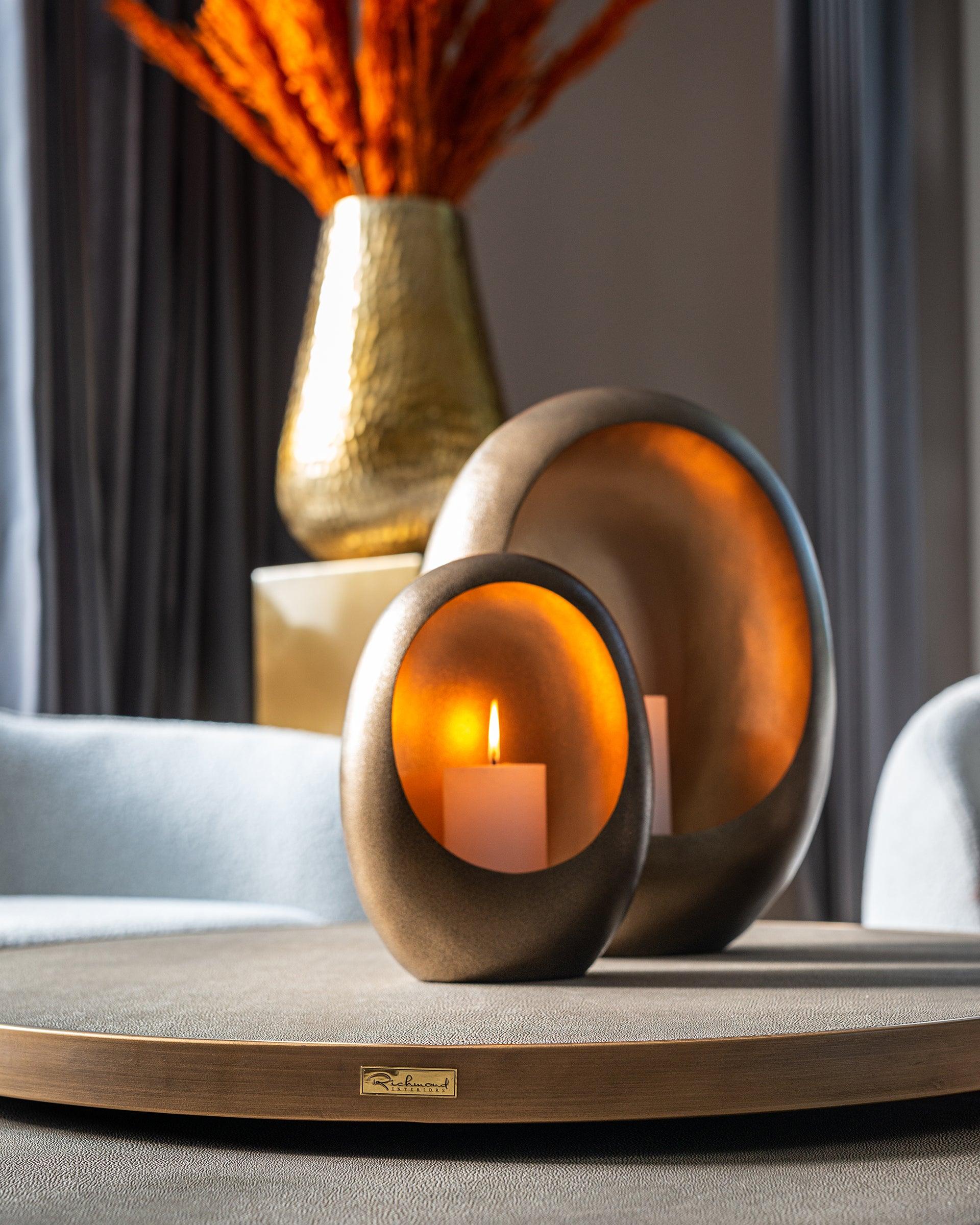 Bloomingville Set of 2 Gold Coffee Tables with Leather Top by Richmond Interiors - Maison Rêves UK
