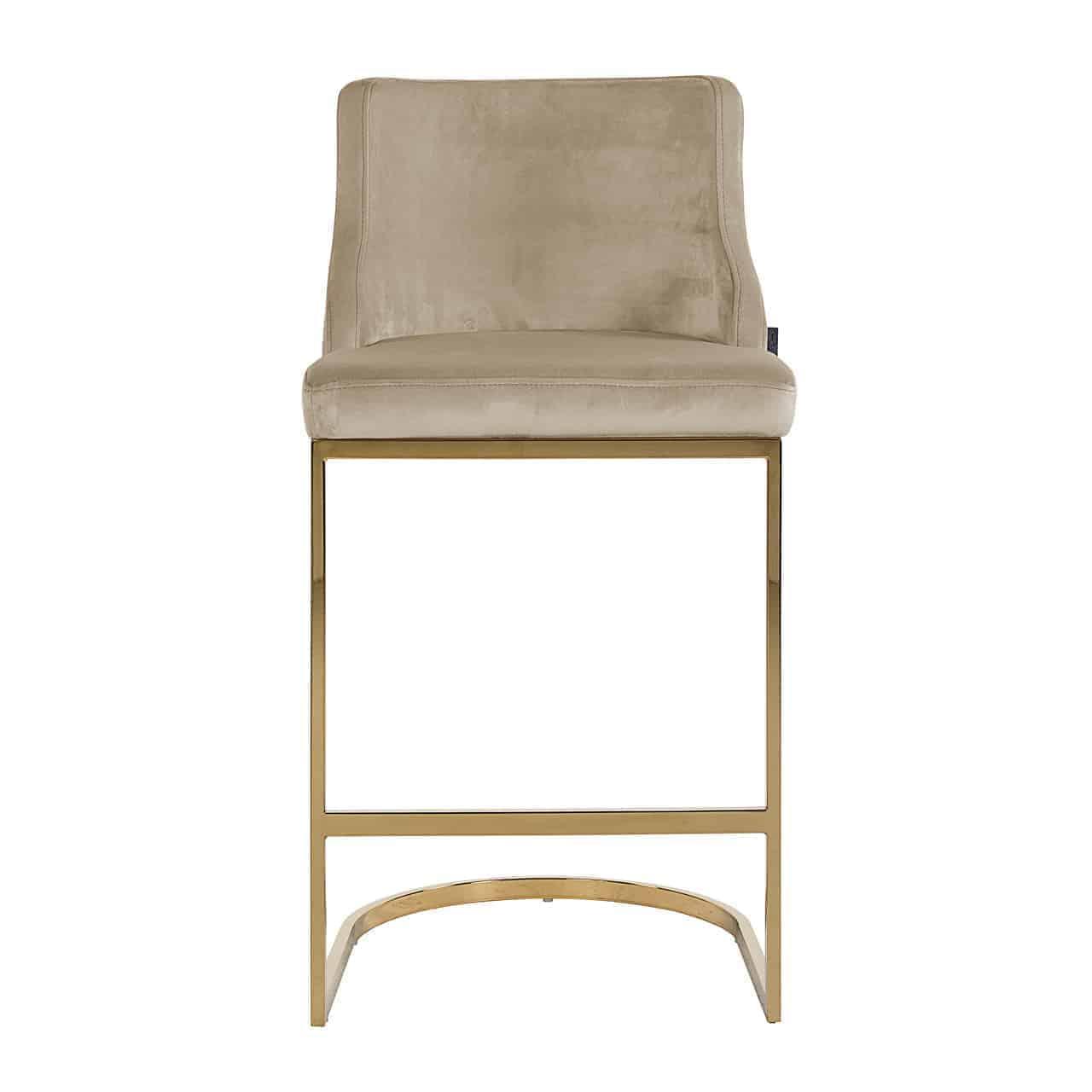 Bolton Khaki Velvet Bar Stool with Gold Stainless Steel Base by Richmond Interiors - Maison Rêves UK