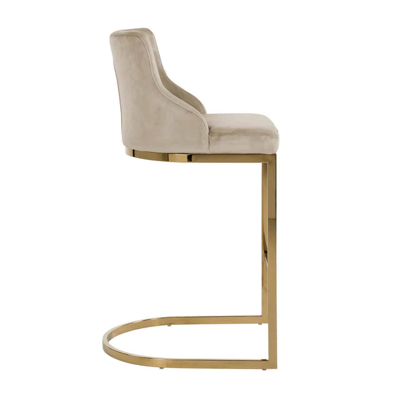 Bolton Khaki Velvet Bar Stool with Gold Stainless Steel Base by Richmond Interiors - Maison Rêves UK