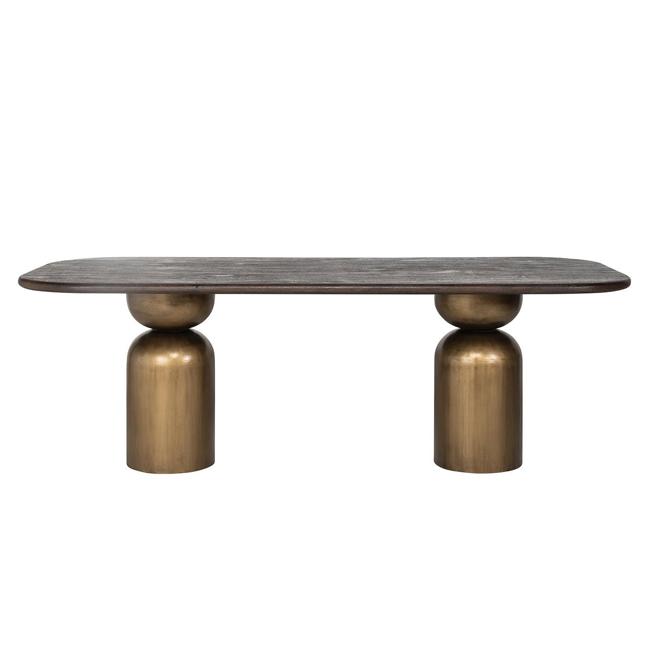 Cavo Rectangular Brown Acacia Wood Dining Table with Gold Iron Base by Richmond Interiors - Maison Rêves UK