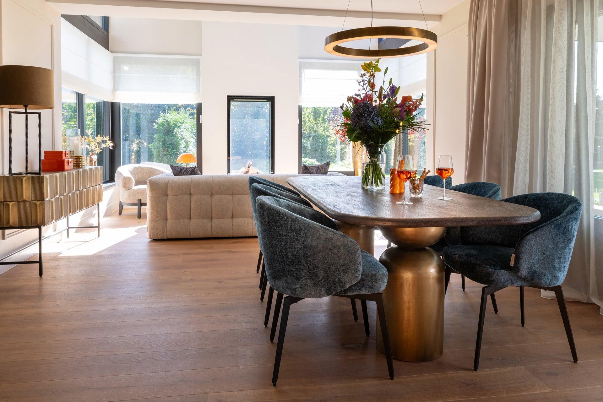Cavo Rectangular Brown Acacia Wood Dining Table with Gold Iron Base by Richmond Interiors - Maison Rêves UK