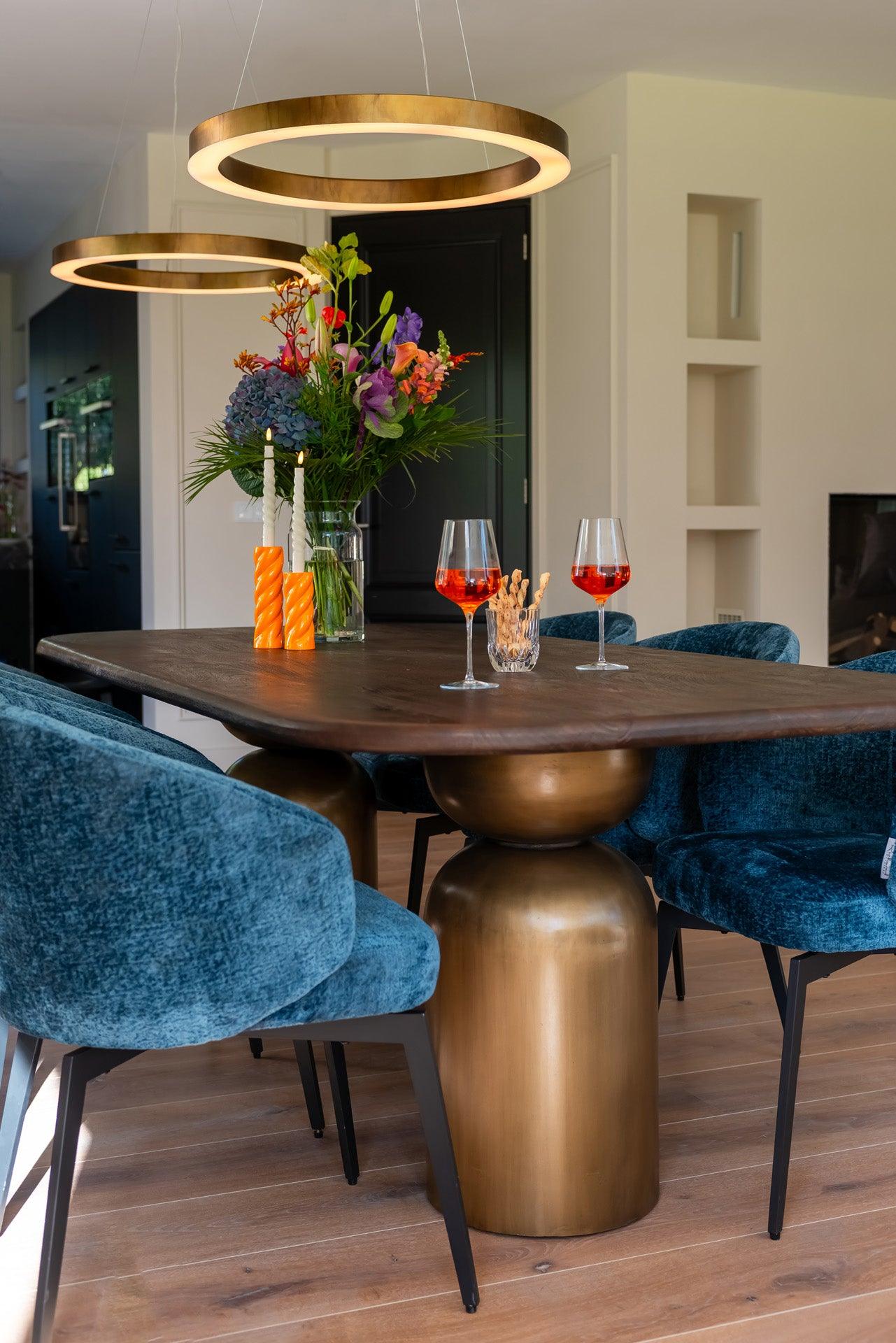 Cavo Rectangular Brown Acacia Wood Dining Table with Gold Iron Base by Richmond Interiors - Maison Rêves UK