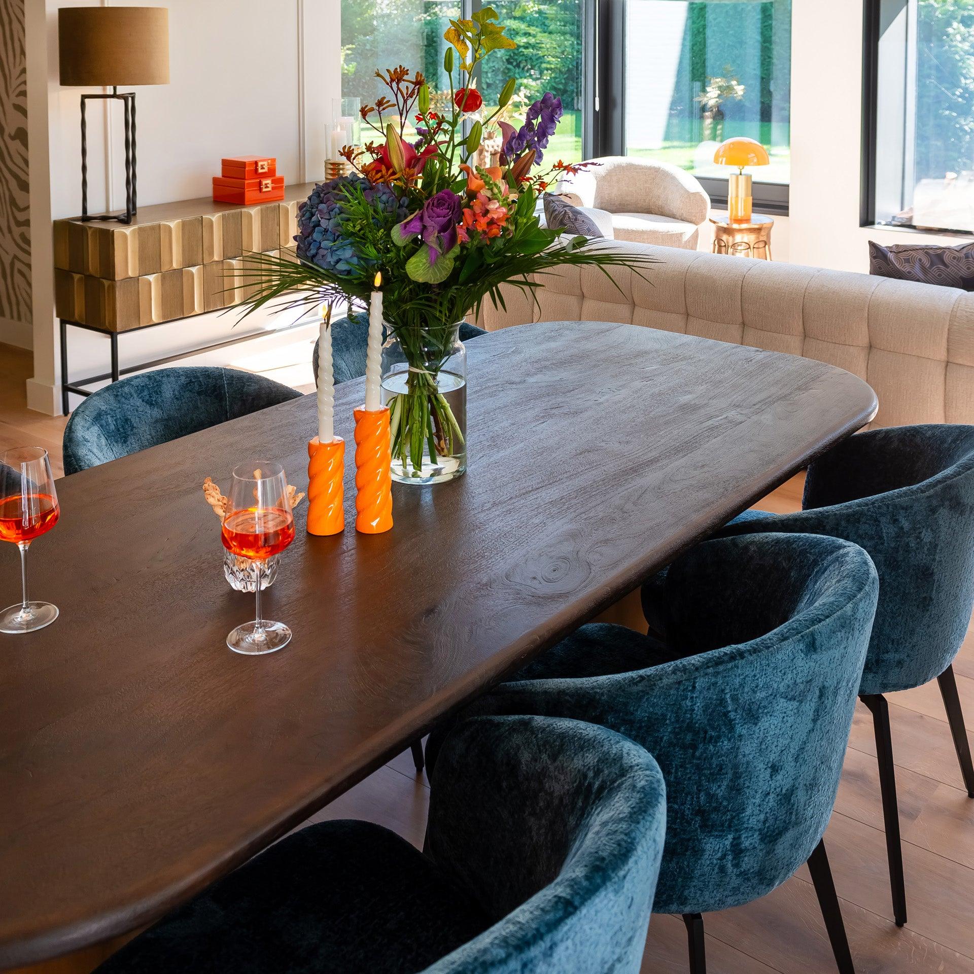 Cavo Rectangular Brown Acacia Wood Dining Table with Gold Iron Base by Richmond Interiors - Maison Rêves UK