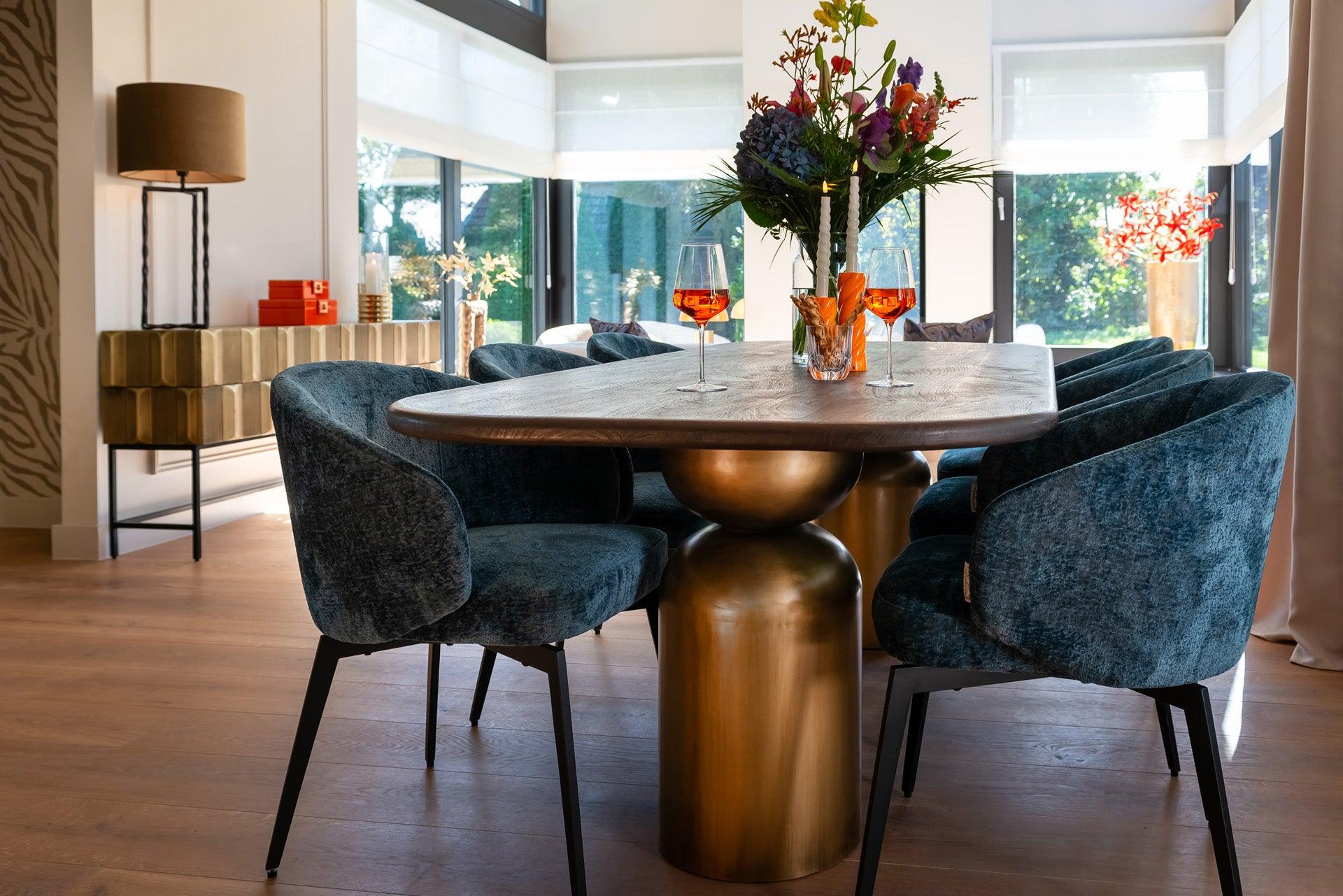 Cavo Rectangular Brown Acacia Wood Dining Table with Gold Iron Base by Richmond Interiors - Maison Rêves UK