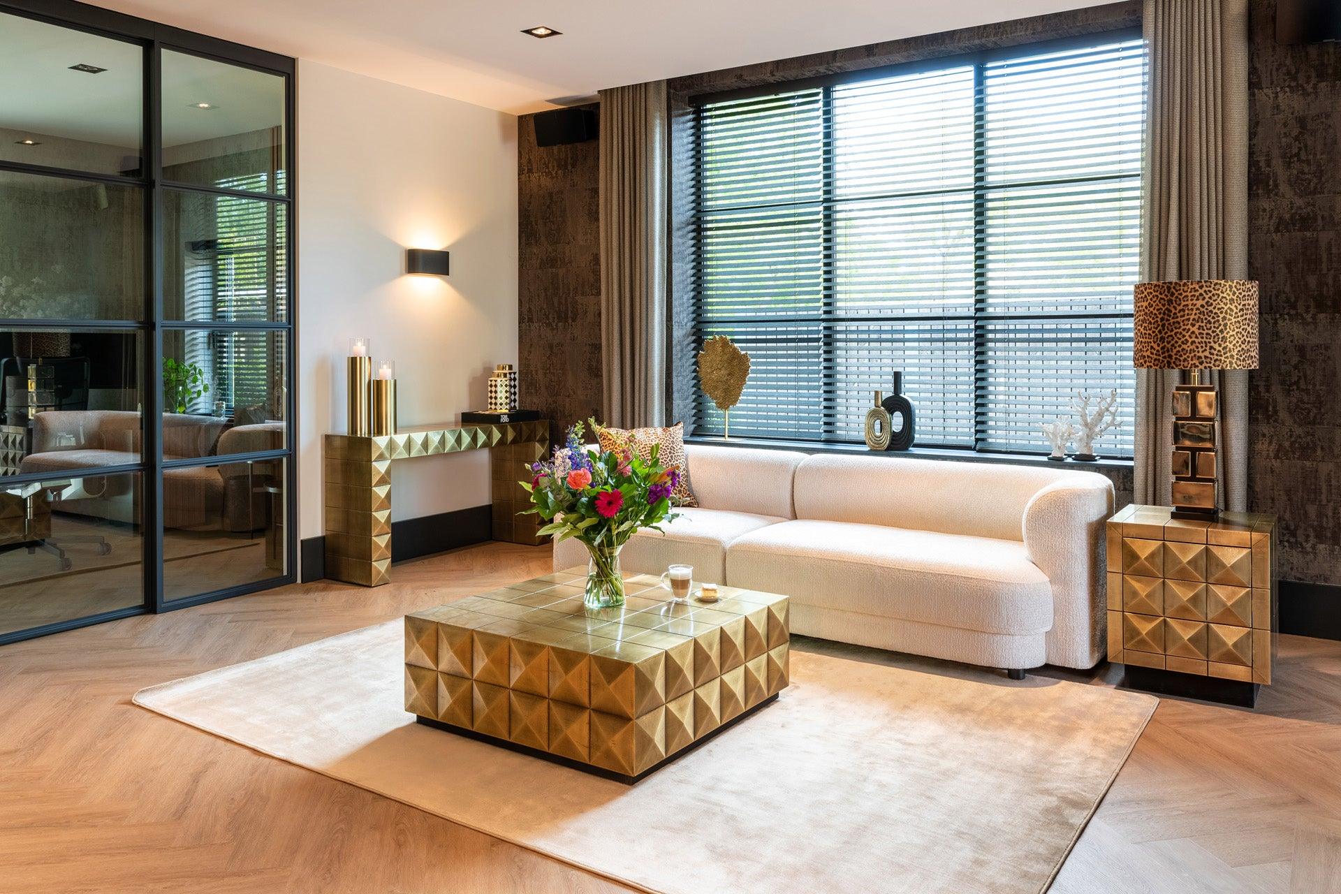 Collada Brushed Gold Brass Square Coffee Table by Richmond Interiors - Maison Rêves UK