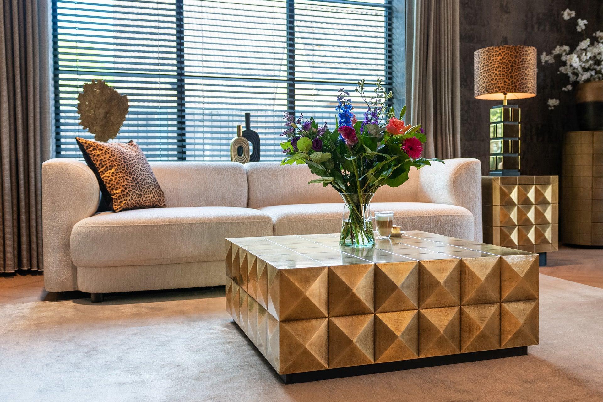 Collada Brushed Gold Brass Square Coffee Table by Richmond Interiors - Maison Rêves UK
