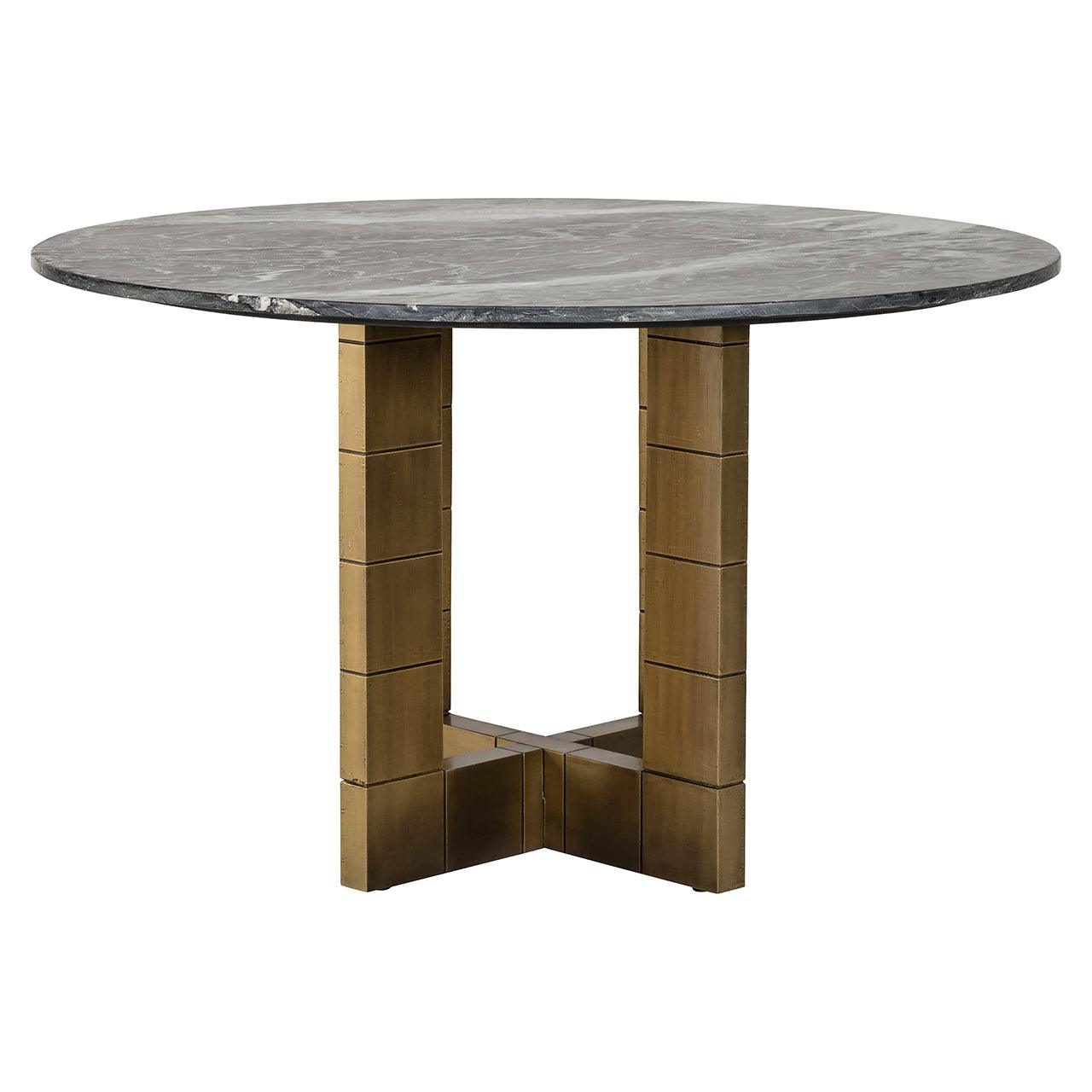 Collada Gold Brass Circular Dining Table with Black Marble Top by Richmond Interiors - Maison Rêves UK
